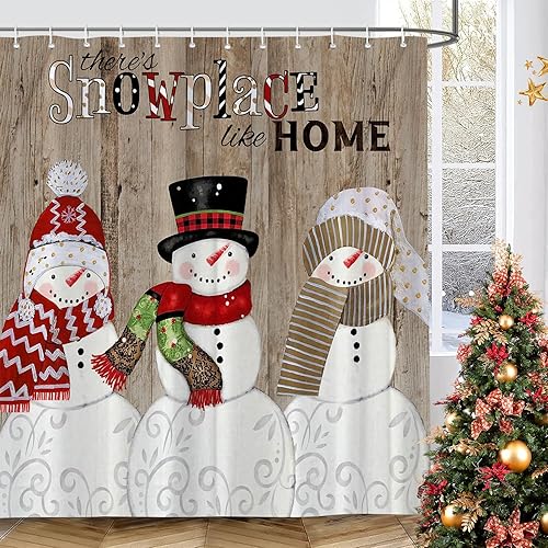 Miniatura 8 de GOOESING Cortina de ducha de árbol de Navidad, bosque de invierno, pino, copo de nieve, nevada, escena natural, cortinas de ducha para decoración de