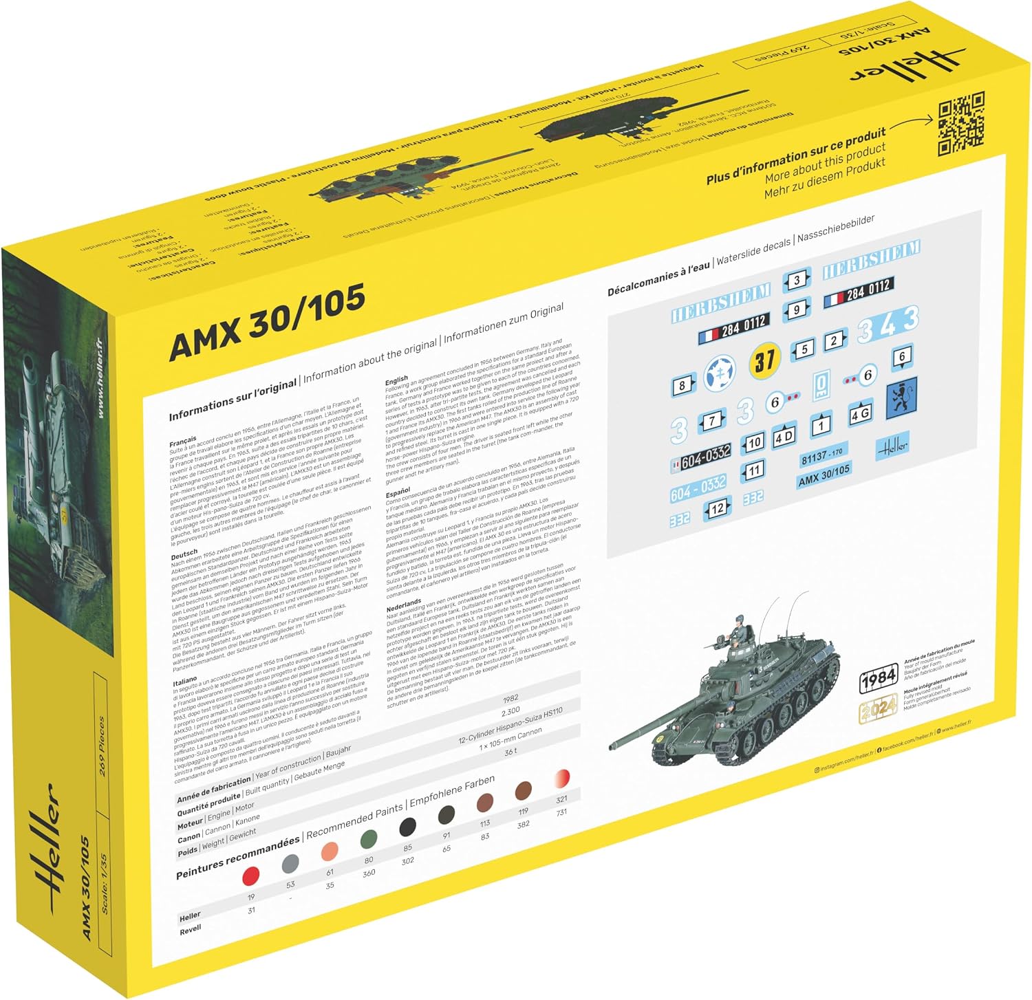 Heller AMX 30/105 Main Battle Tank Military Land Vehicle Model Building Kit