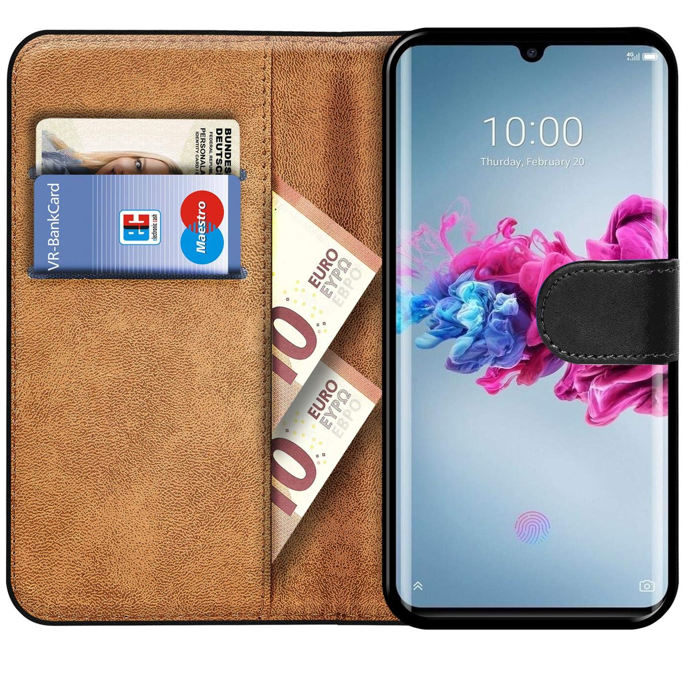 Verco Handyhülle Für ZTE Axon 11 – Bookcase Flipcover Mit Kartenfächern & Aufstellfunktion, Schwarz