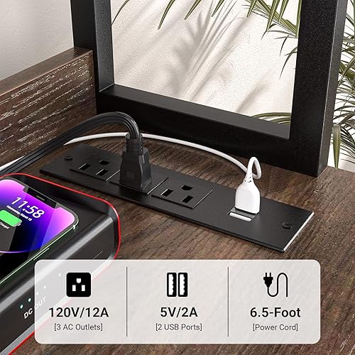 Miniatura 3 de Homieasy Archivador vertical con cerradura y estación de carga, archivador de madera grande con estantería, soporte de impresora con estante de