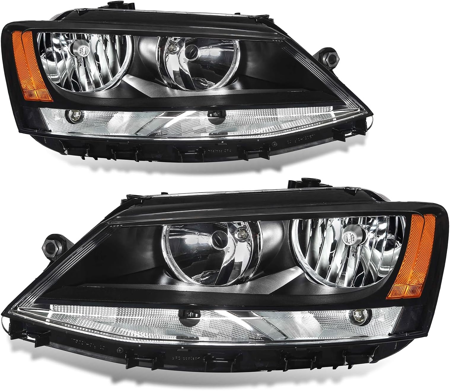 Headlights Assembly Compatible with 11-18 Volkswagen Jetta MK6 Head Lamp Halogen Model Replacement Black Housing Amber Corner