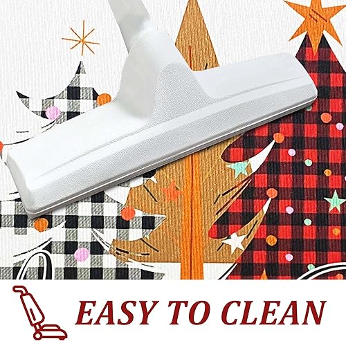 Miniatura 8 de Juego de 2 alfombras y tapetes de cocina con diseño de árbol de Navidad a cuadros, decoración de invierno para el hogar, decoración de piso de bajo