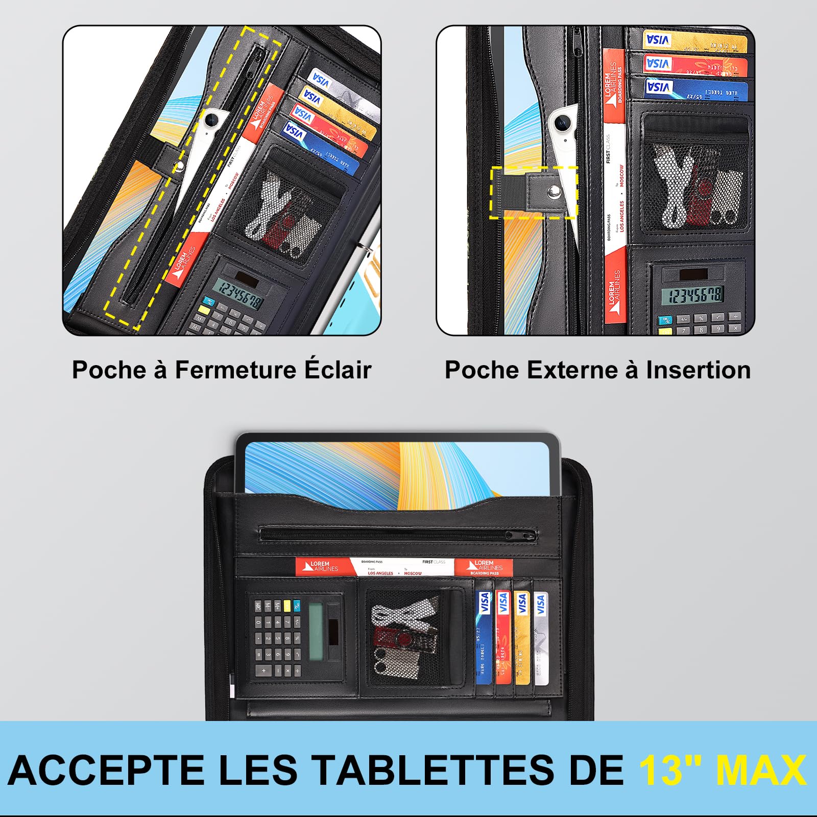 Leathario Portfolio A4 en Cuir PU, Conférencier Porte Document Pour Bureau Agenda d'affaires, Chemise de Dossier Pour Directeur