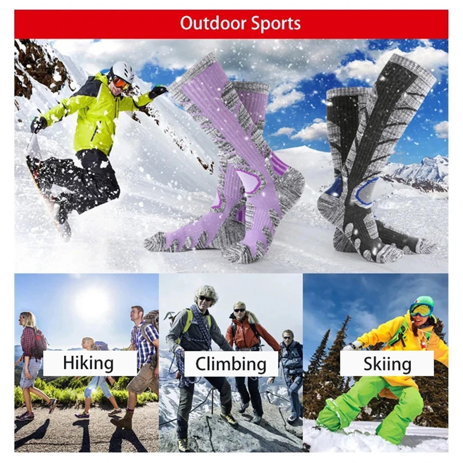 Calzini termici da sci for uomo e donna, lunghi caldi, for sport all'aria aperta, snowboard, indossare in inverno Per Tempo Freddo, Neve, Sci, Snowboard