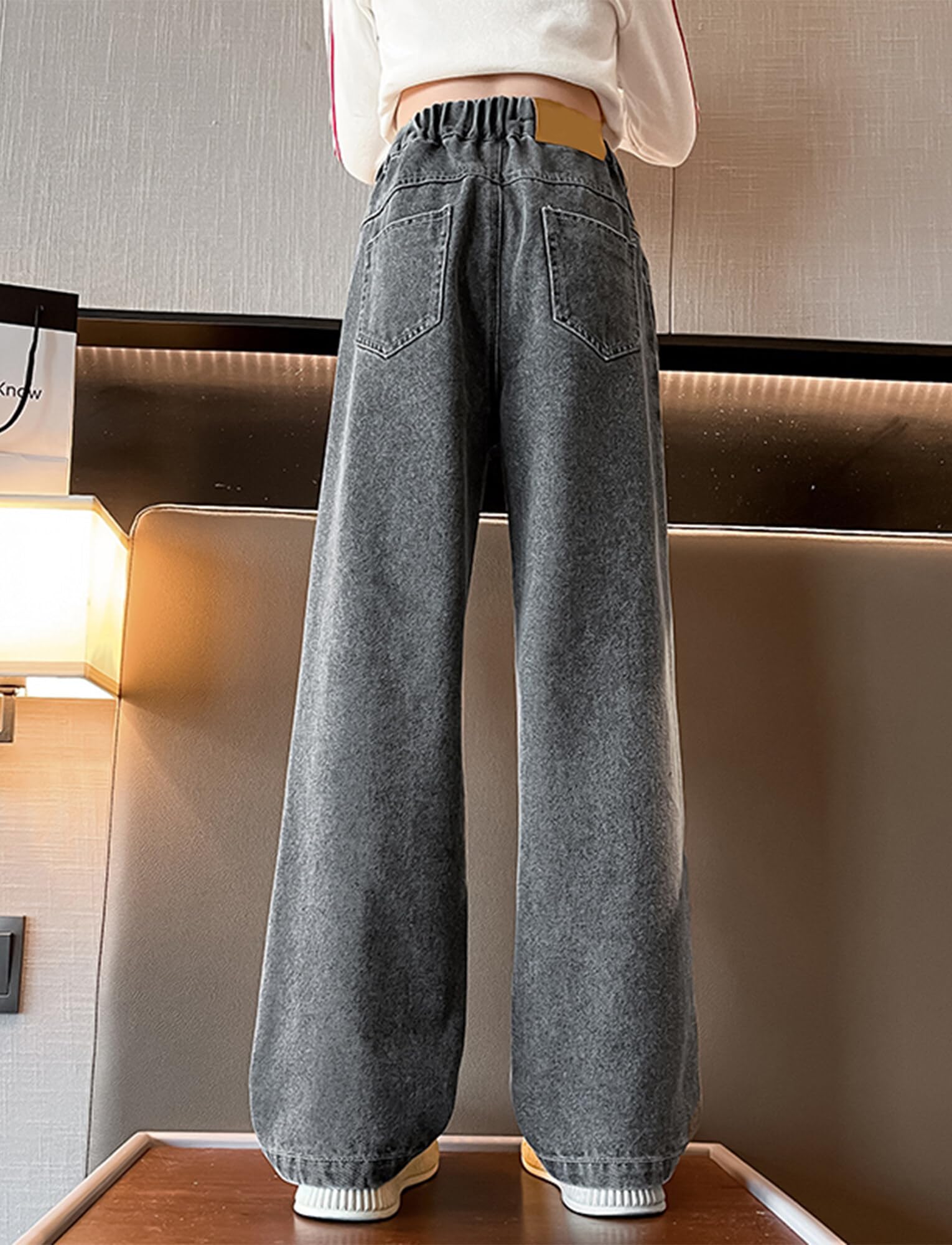 FEOYA Dziewczęce spodnie dżinsowe dla dzieci, spodnie dżinsowe, szerokie nogawki, streetwear z kieszeniami, dla nastolatków, vintage, Y2k, Baggy, jeansy Wide Leg 120-170