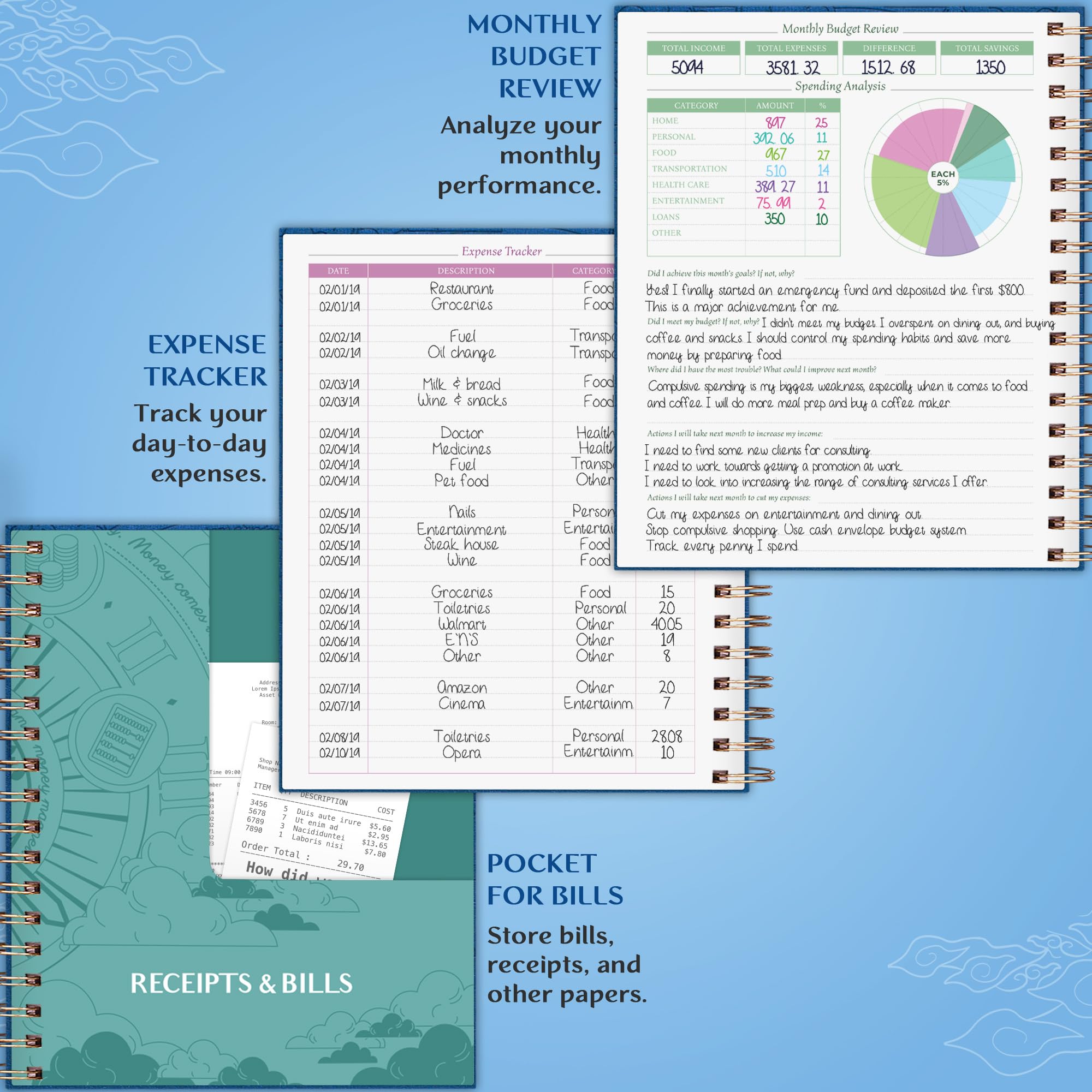 Legenda Planner Bill Organizer & Budget Planner Large (Mystic Blue debossed, Large (8″ x 9.5″))