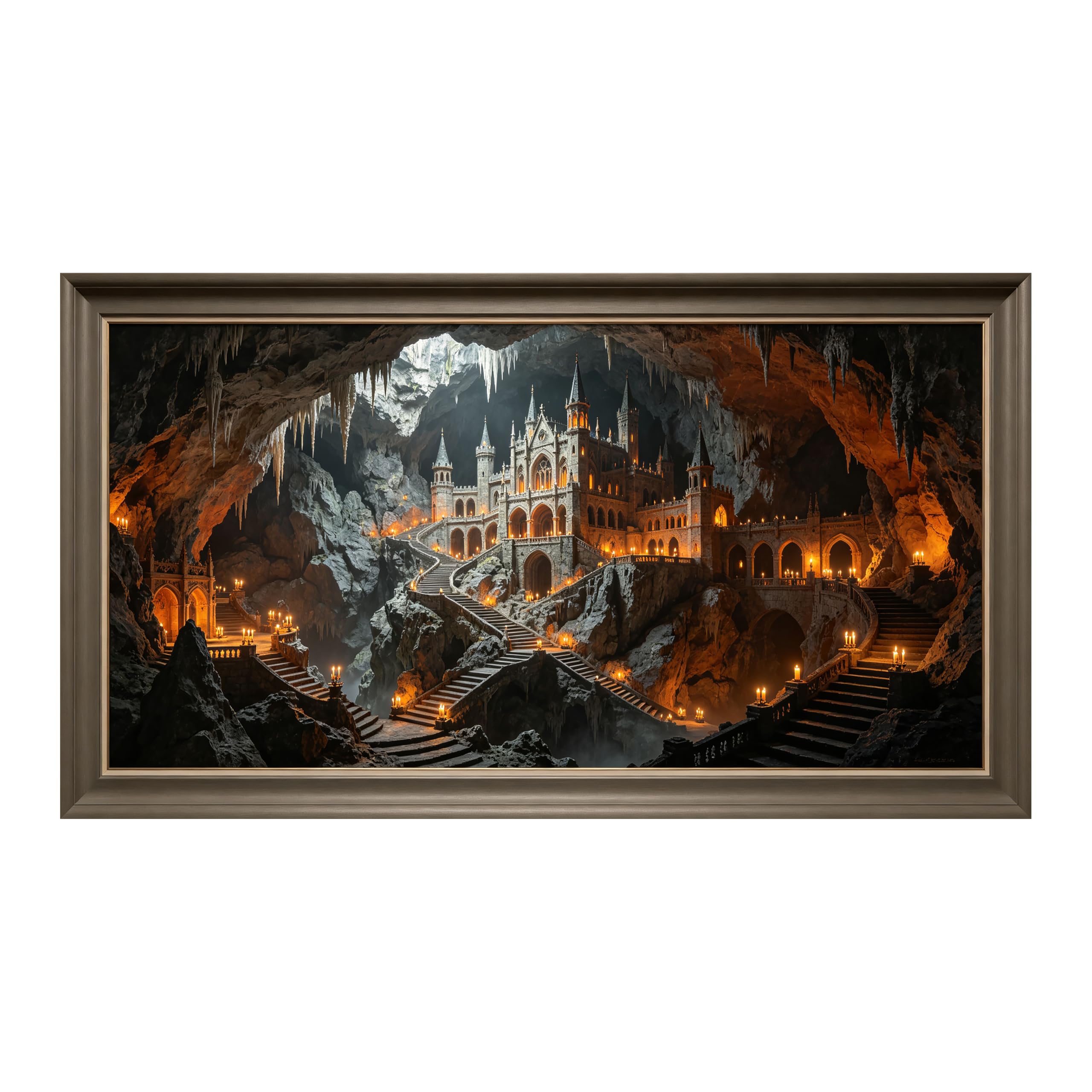Yzpallescene 3D Framed Wall Art Gothic Cave Castle Stereoscopic Large Size SelfAdhesive Removable Wall Decor Prints Artwork for Living Room Bedroom Office