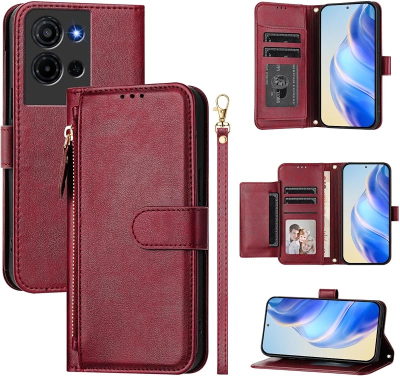 Compatible with TCL K33 5G Case Cover,Compatible with TCL K32 5G T513W / T513SP Flip PU Leather Zipper Wallet Protective Cases Red