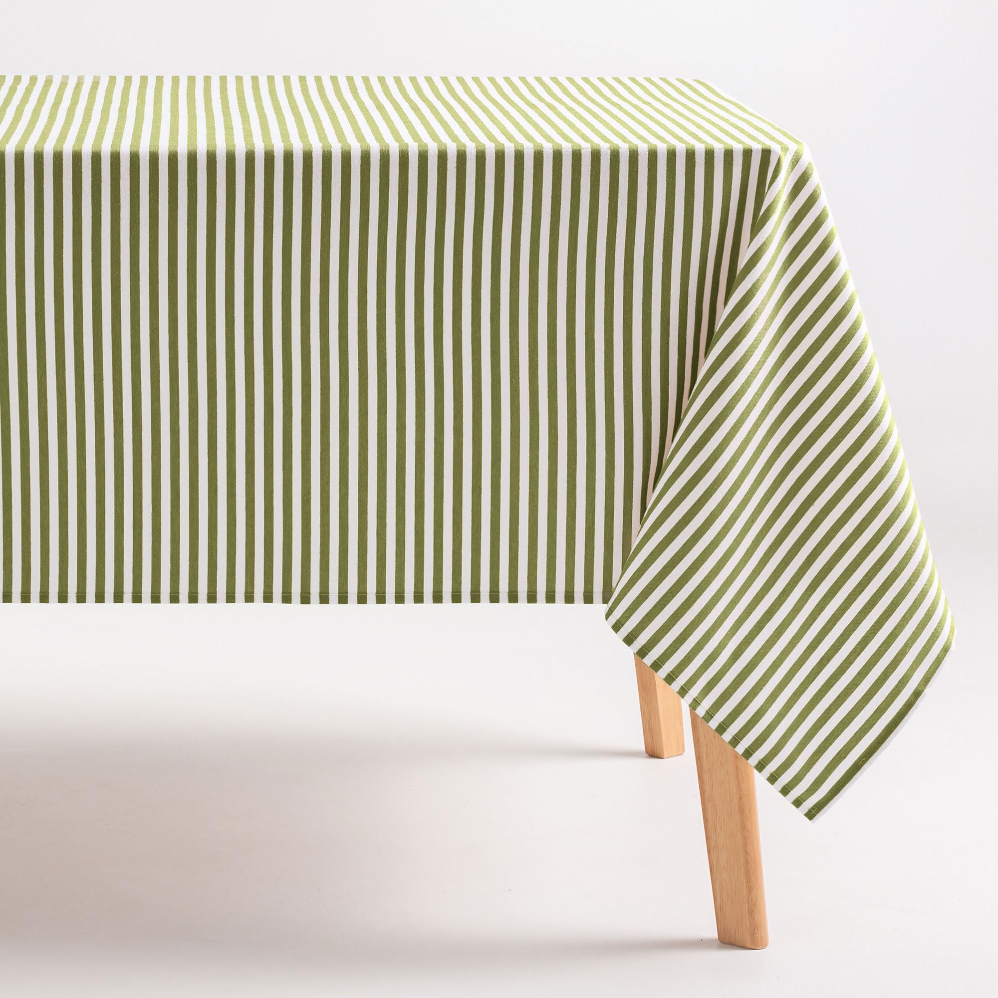 GAMUSI Tablecloth, Stain Resistant, Square, Cotton Fabric, Waterproof, Striped, Green, 160 x 160 cm