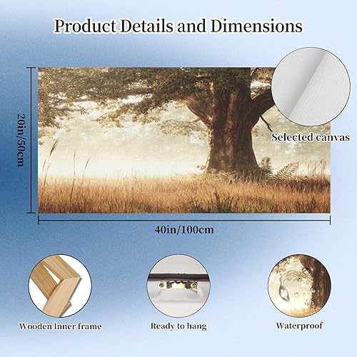 Miniatura 5 de 20"x 40" Canvas Wall Art Forest Green Nature Landscape Vintage Oak Tree Sunrise Mountain Framed Pictures Painting Prints Large Wall Art for Living