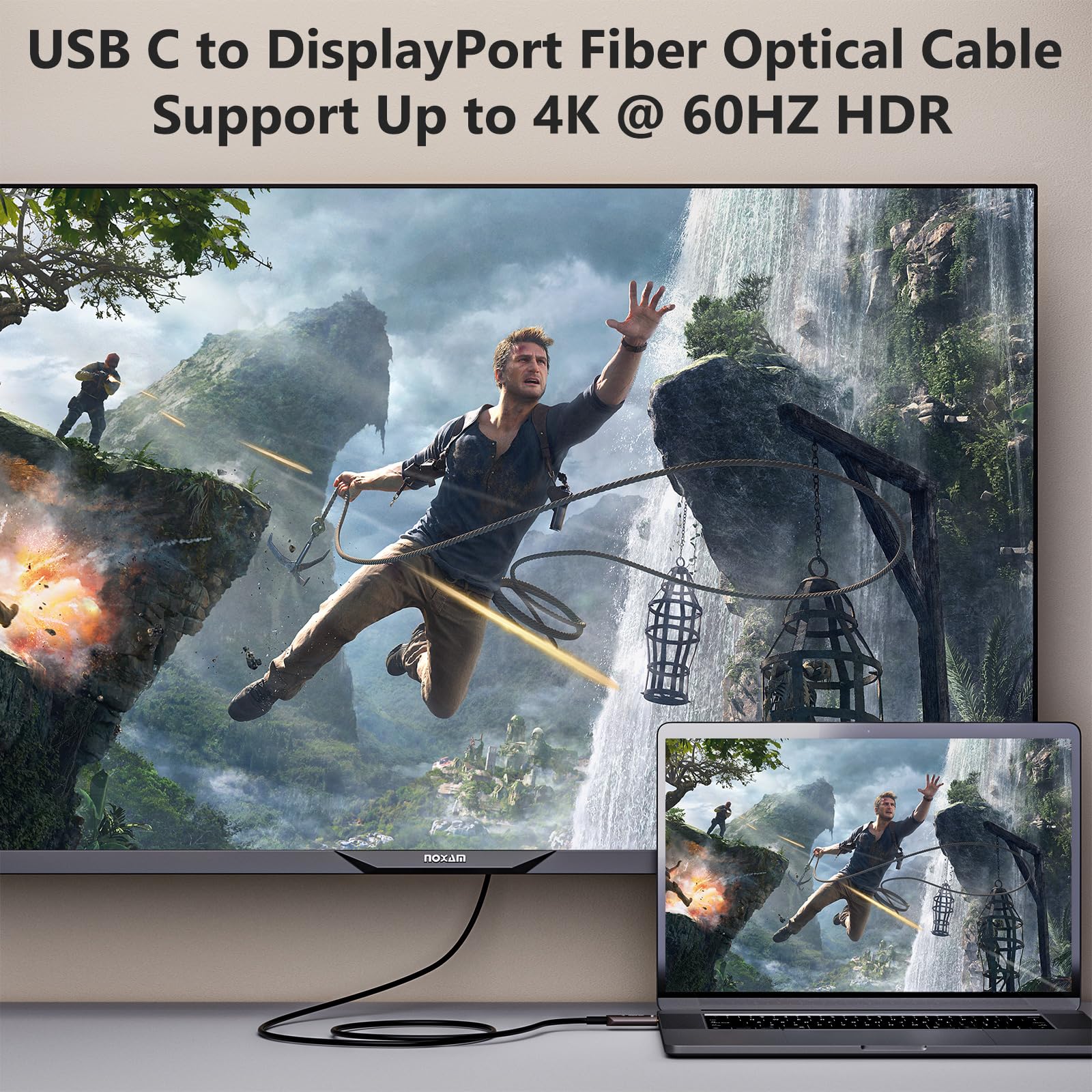 USB C do Displayport 4K Kabel światłowodowy USB 3.1 typ C do kabla Displayport, Thunderbolt 3/4 kompatybilny, dla MacBooka Pro/Air (A0109-AOC-15M)