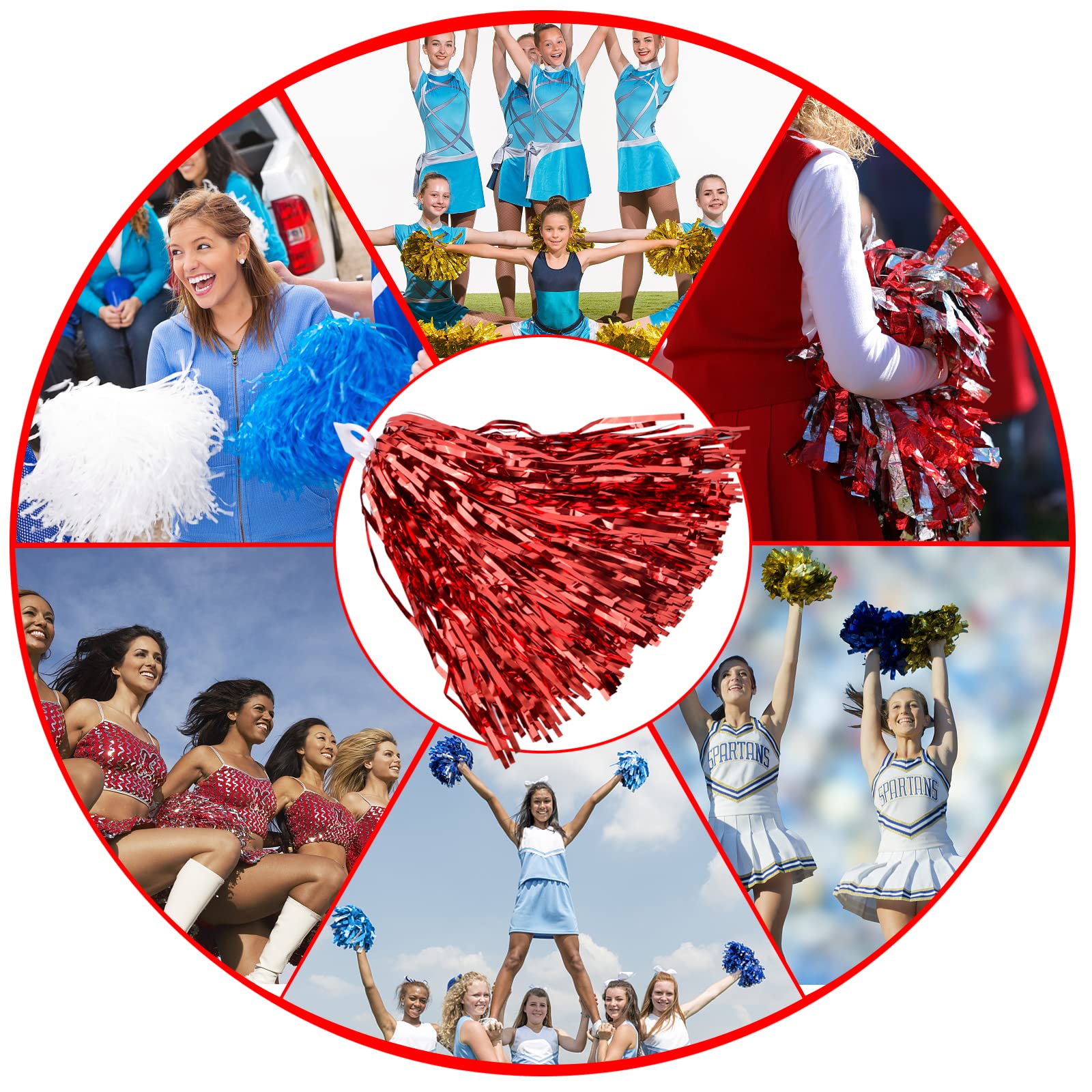 Pompones de Animadora con Anillo de Plástico para Bailar, Fiestas Deportivas - 6 Piezas