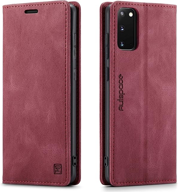 LOLFZ Wallet Case for Samsung Galaxy S20, Magnetic Flip Leather Case with RFID Block Card Slots Kickstand Shockproof Protective Cover Compatible with Galaxy S20 - Red