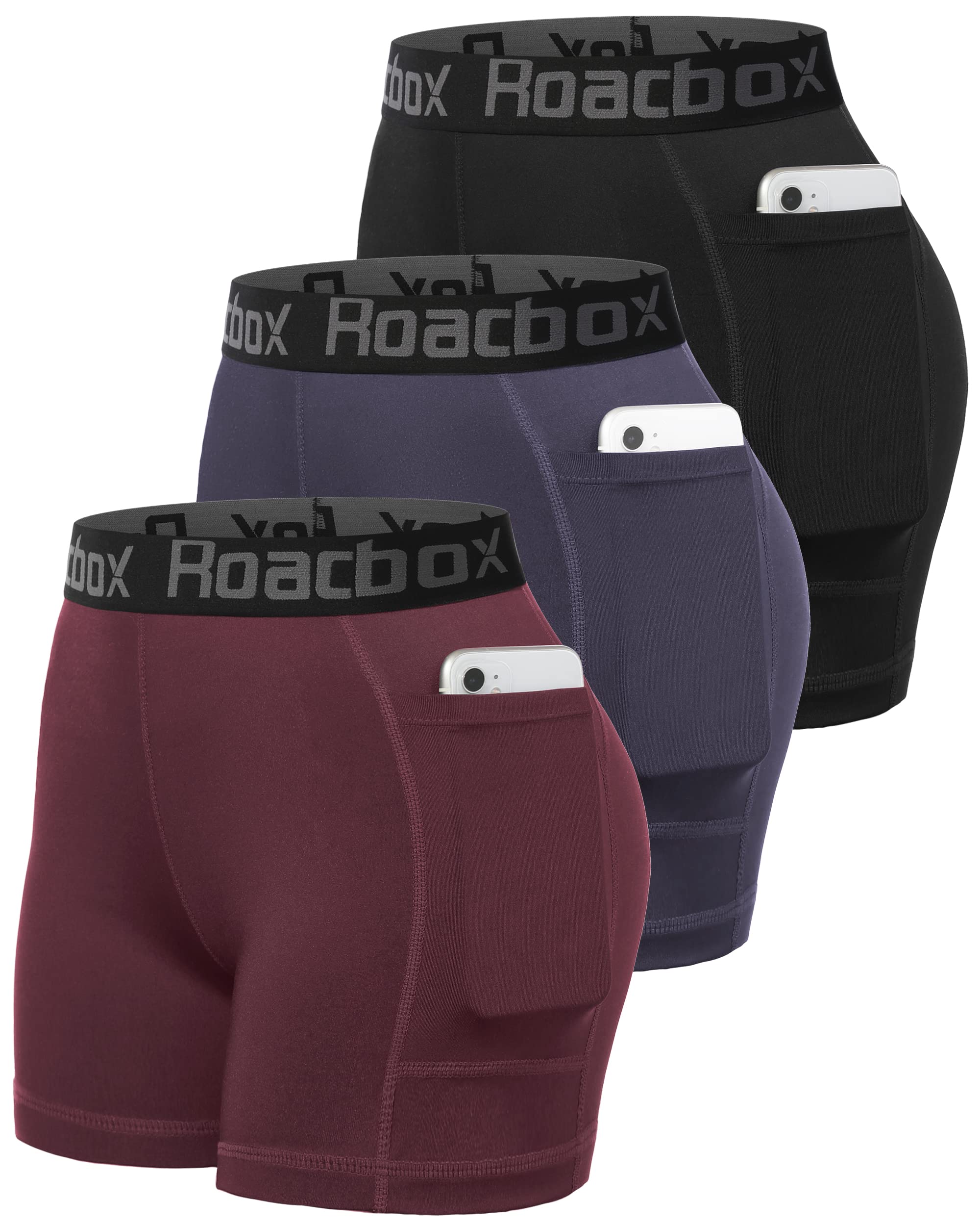 Roadbox 5'' Women's Volleyball Compression Shorts with Pockets, 3 Pack Spandex Workout Athletic Shorts for Running Gym Yoga