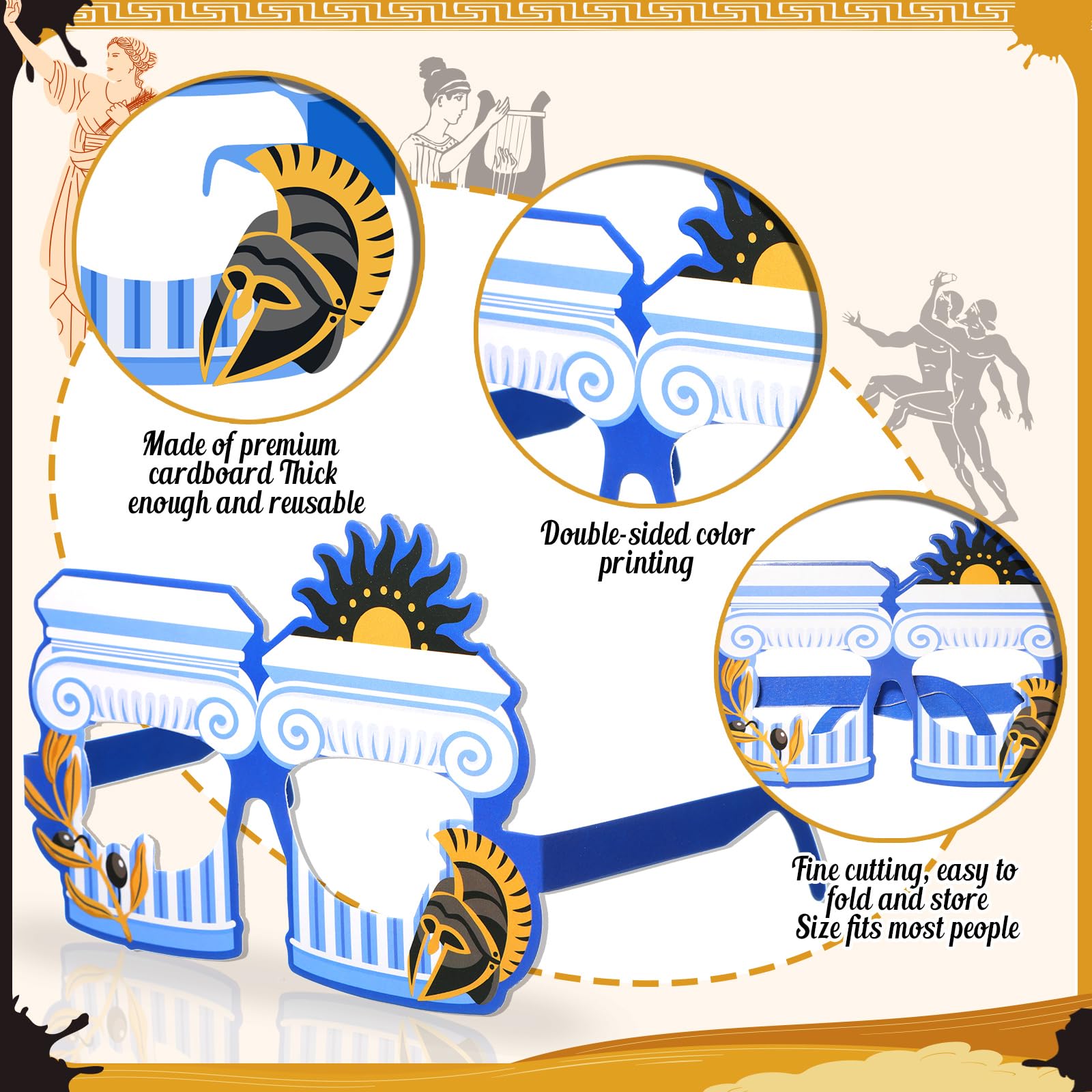 36 Pcs Greek Mythology Decor Ancient Greece Theme Eyeglasses Paper Glasses Frame Greece Photo Booth Props Greek Party Favors Toga Decorations for Greece God Birthday Party Supplies
