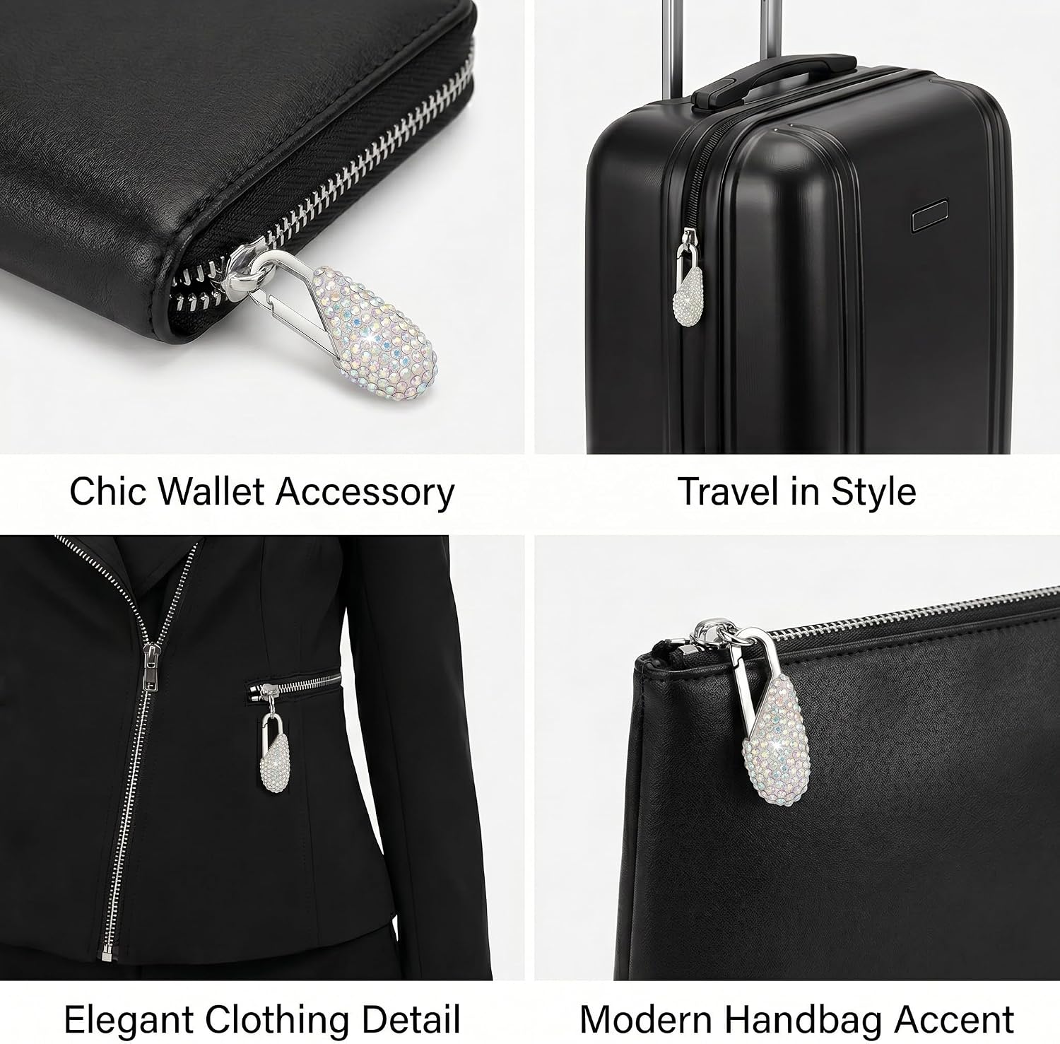 4 Pcs Bling Zipper Pull Replacement Universal Decorative Zipper Handle Puller Tab for Jacket,Backpack,Luggage,Purse,Suitcase(Colorful)