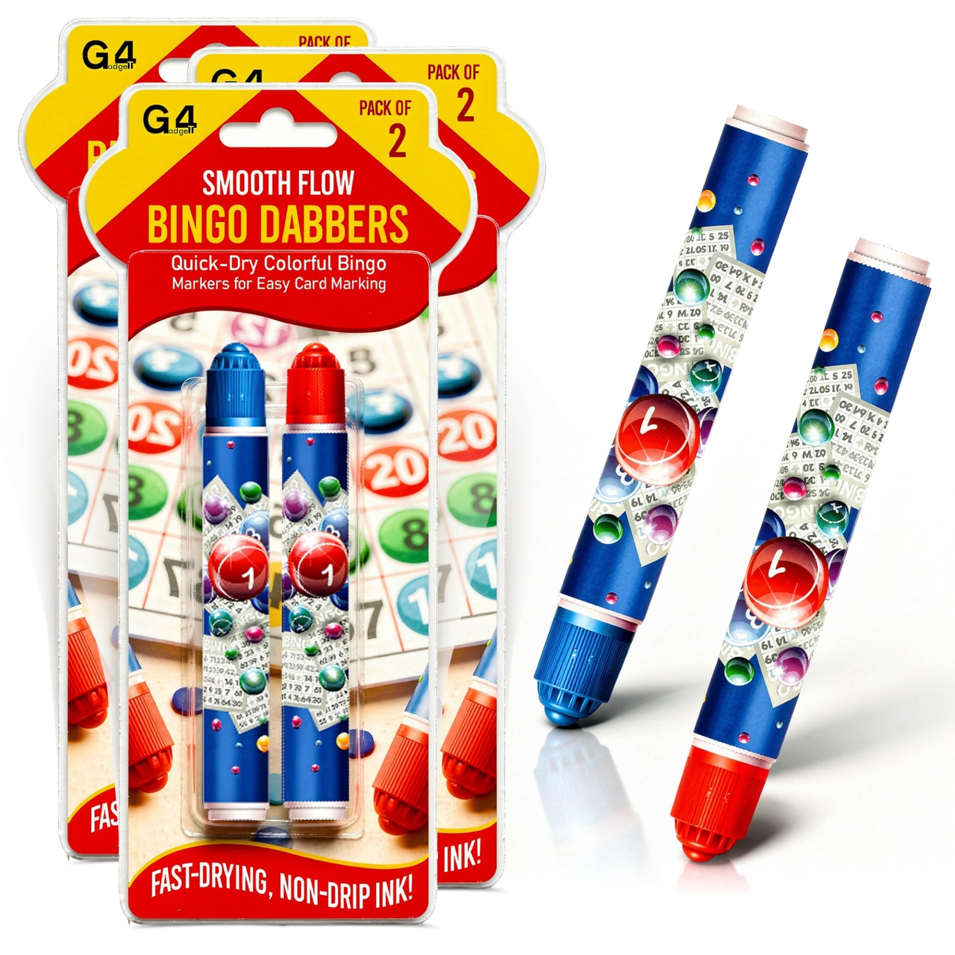 G4GADGET G4gdget Bingo Dabbers Pack of 6, 3 x 2pk Assorted Colour Bingo Pens, Easy Grip Bingo Daubers, Bright Ink Bingo Markers for Bingo Tickets, Games, Parties, Clubs and Family Fun