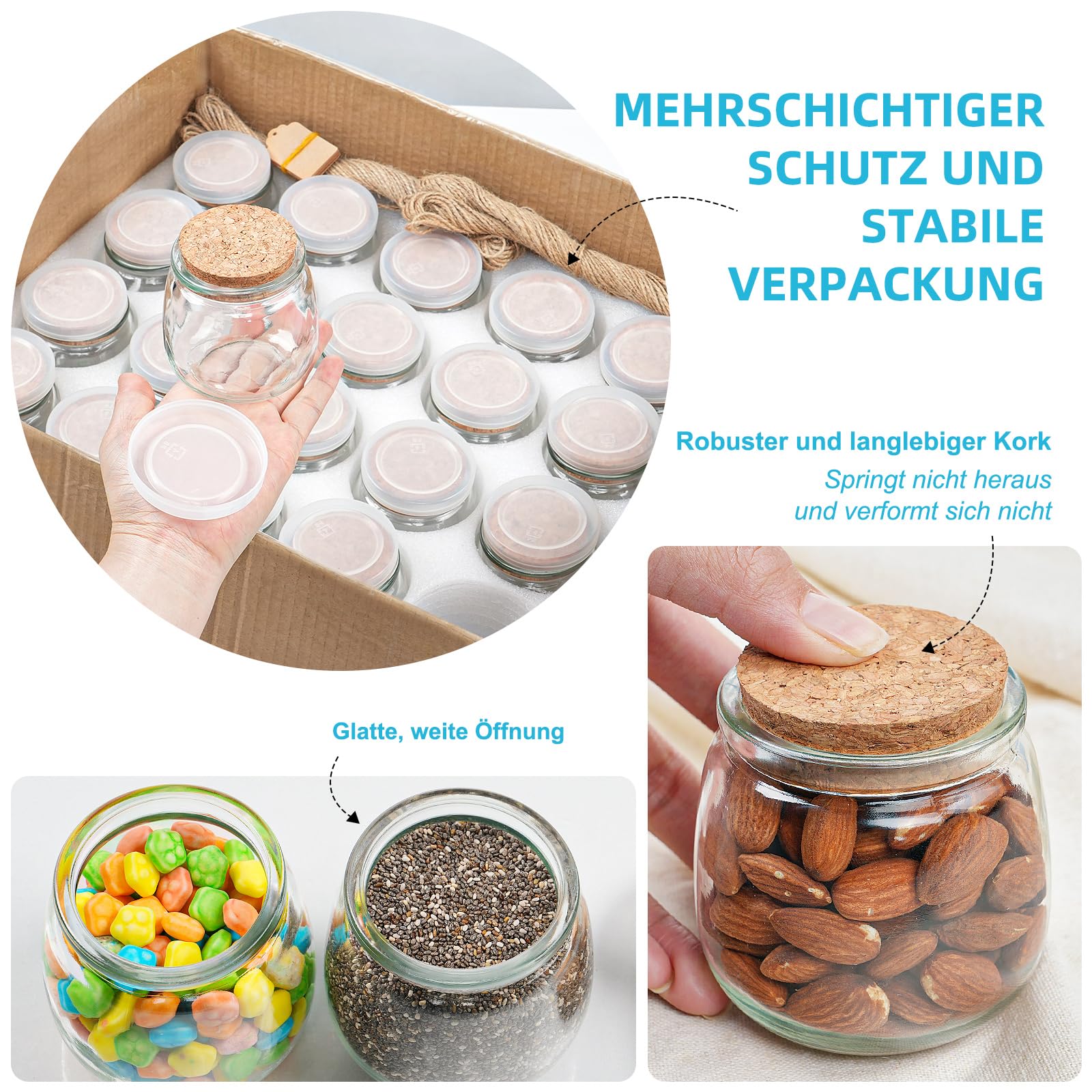 Absovetu 40 Stück Kerzengläser, Marmeladengläser Klein 200 ml, Honiggläser | Kerzenglas, Kleine Gläser mit Deckel, Kleine Marmeladengläser, Dessertgläser mit Deckel, Gläser für Kerzen, Weihnachten