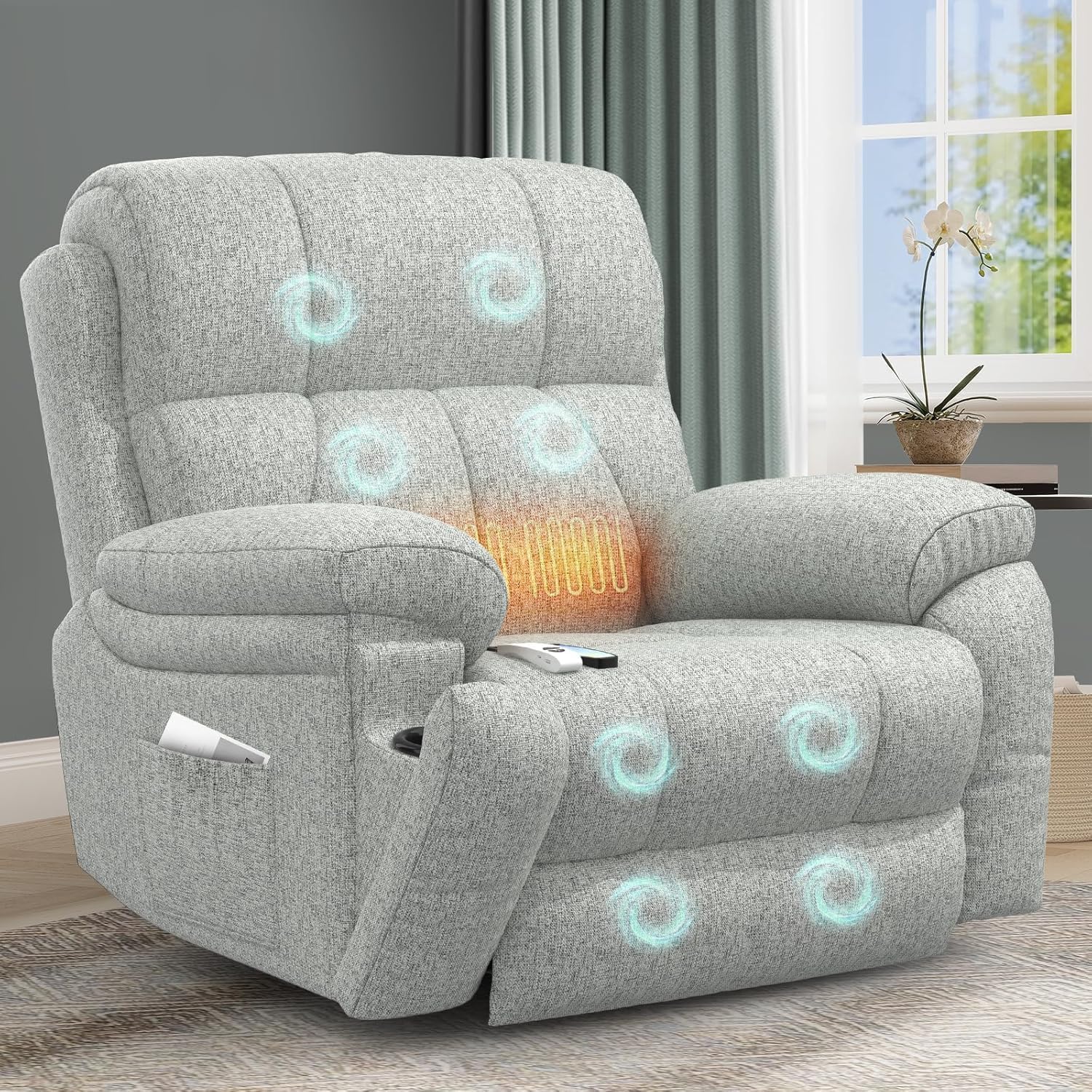 Lift Chair Recliners for Elderly, Recliner Chair with Massage & Heat, Extended Footrest, Oversized Recliners Armchair Lounge Sofa with Type C+USB Ports, Hidden Drink Holders, Dual Side Pockets