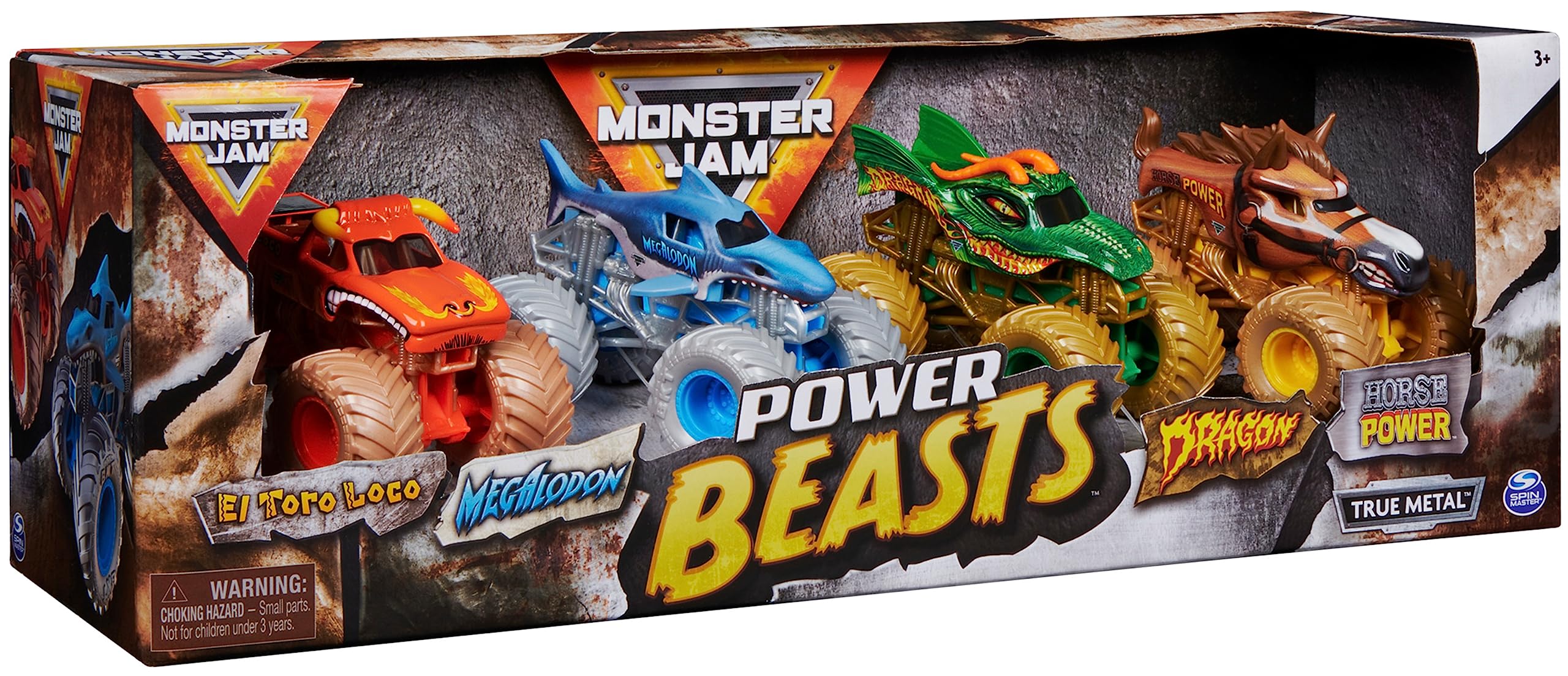MONSTER JAM - PACK DE 4 VÉHICULES ECHELLE 1:64 - 4 Véhicules Authentiques Monster Trucks Officiels Spectacles Monster Jam - À Collectionner - Echelle 1:24 - 6053860 - Jouet Enfant 3 Ans et +