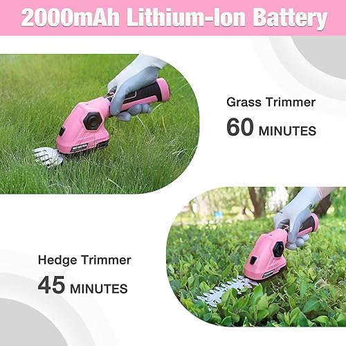 Miniatura 5 de WORKPRO Pink Cordless Grass Shear & Shrubbery Trimmer - 2 in 1 Handheld Hedge Trimmer 7.2V Electric Grass Trimmer Hedge ShearsGrass Cutter 2.0Ah