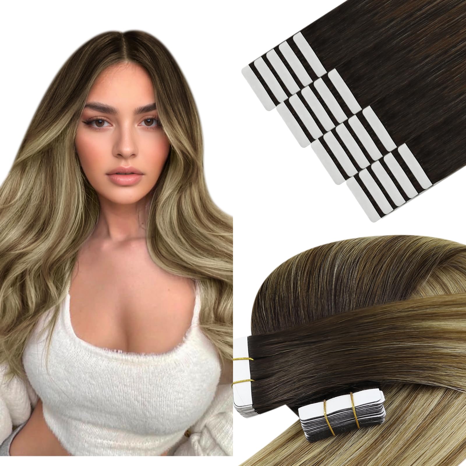 YoungSee Tape Hair Extensions Platinum Blonde 16In Tape in Hair Extensions Real Human Hair for Women 20pcs 50g Easy to Wear Hair Tape-in Extensions Blonde — view 62