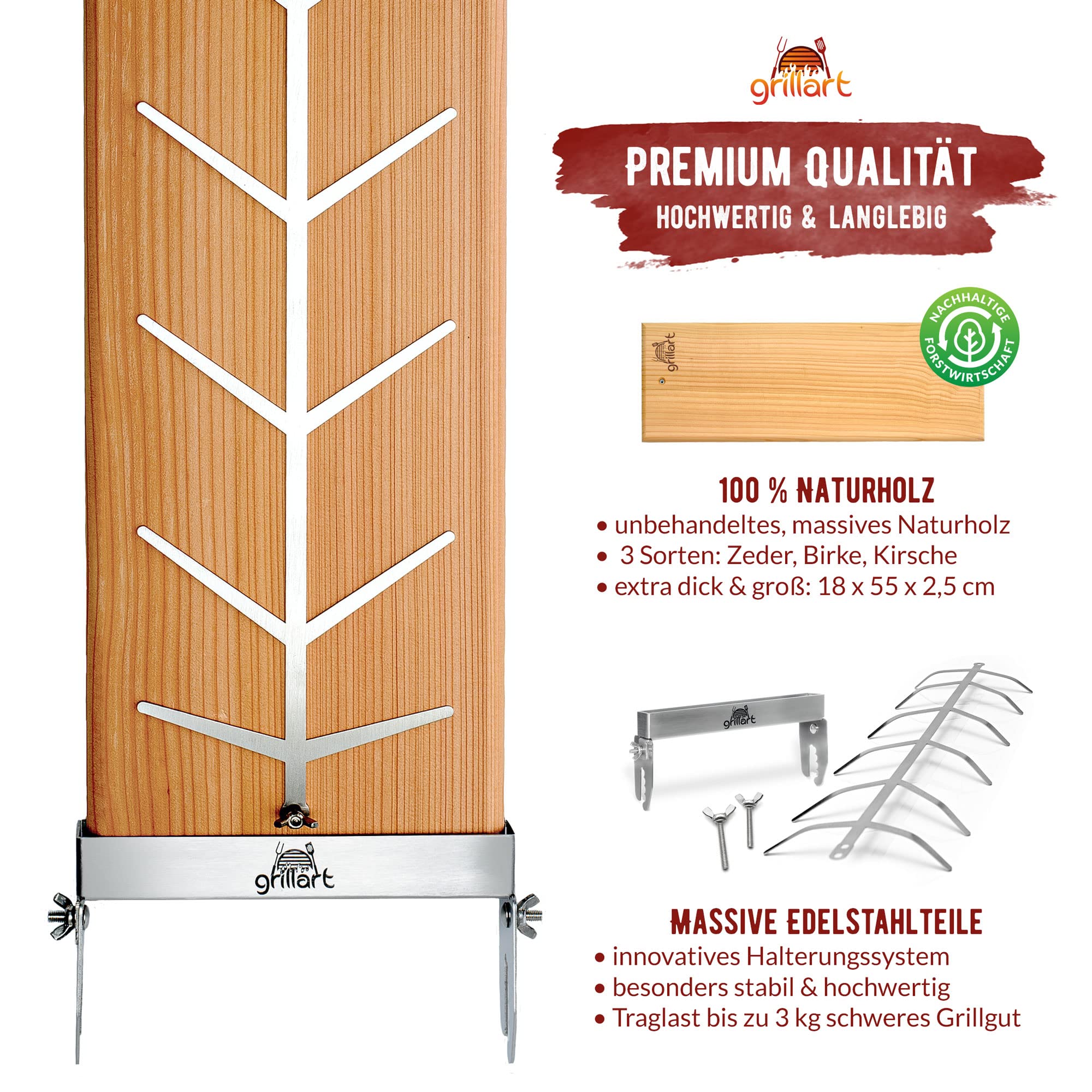 Zalmplank van beukenhout, extra brede zalmplank voor de vuurplaat, veilige rookplank, vlamzalmhouder, elegante zalmplank met robuuste roestvrijstalen houder Zalmplank van beukenhout, extra brede zalmplank voor de vuurplaat, veilige rookplank, vlamzalmhouder, elegante zalmplank met robuuste roestvrijstalen houder