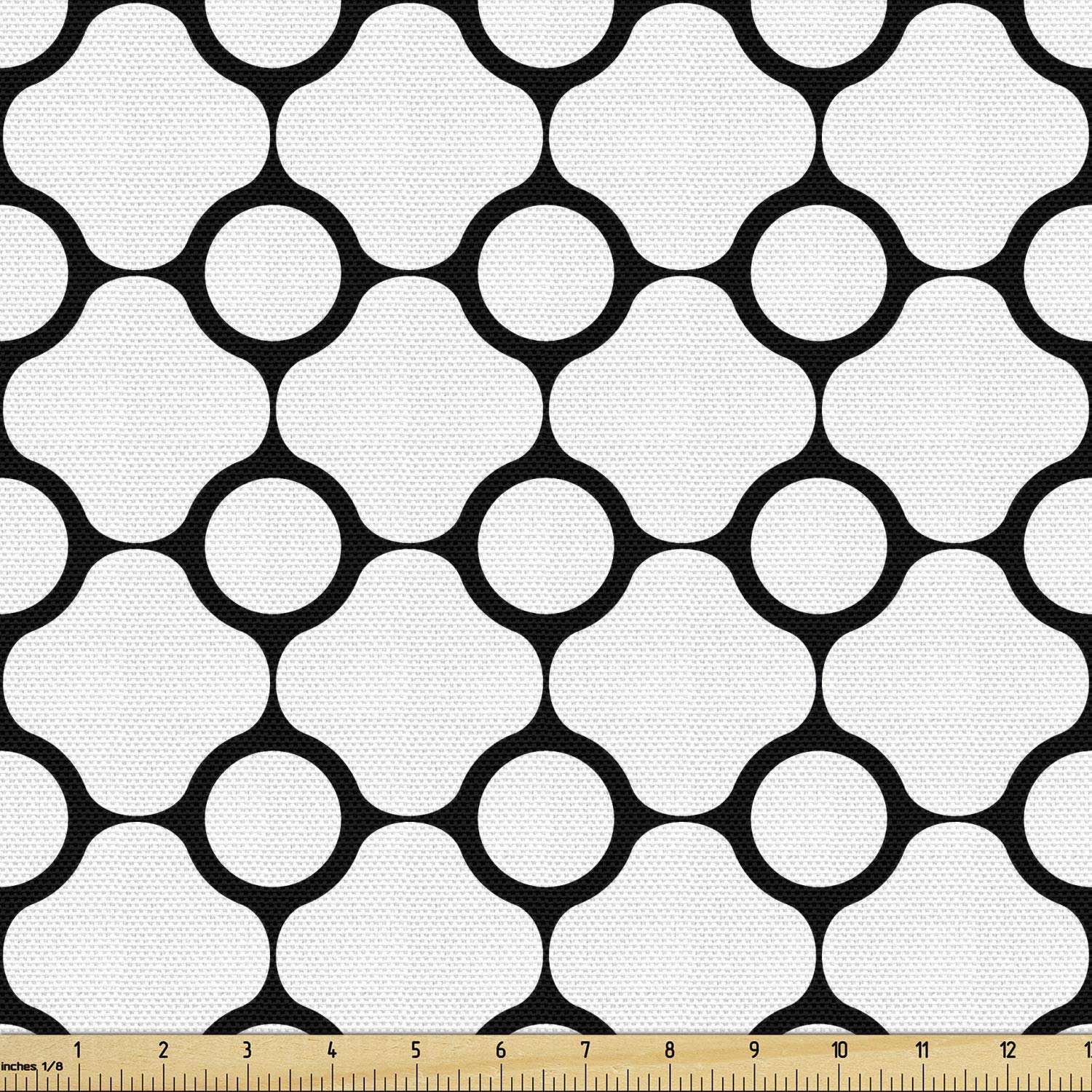 Lunarable Black and White Fabric by The Yard, Monochrome Minimalistic Backdrop with Circle Geometry Futuristic Print, Decorative Fabric for Upholstery and Home Accents, 3 Yards, White Black