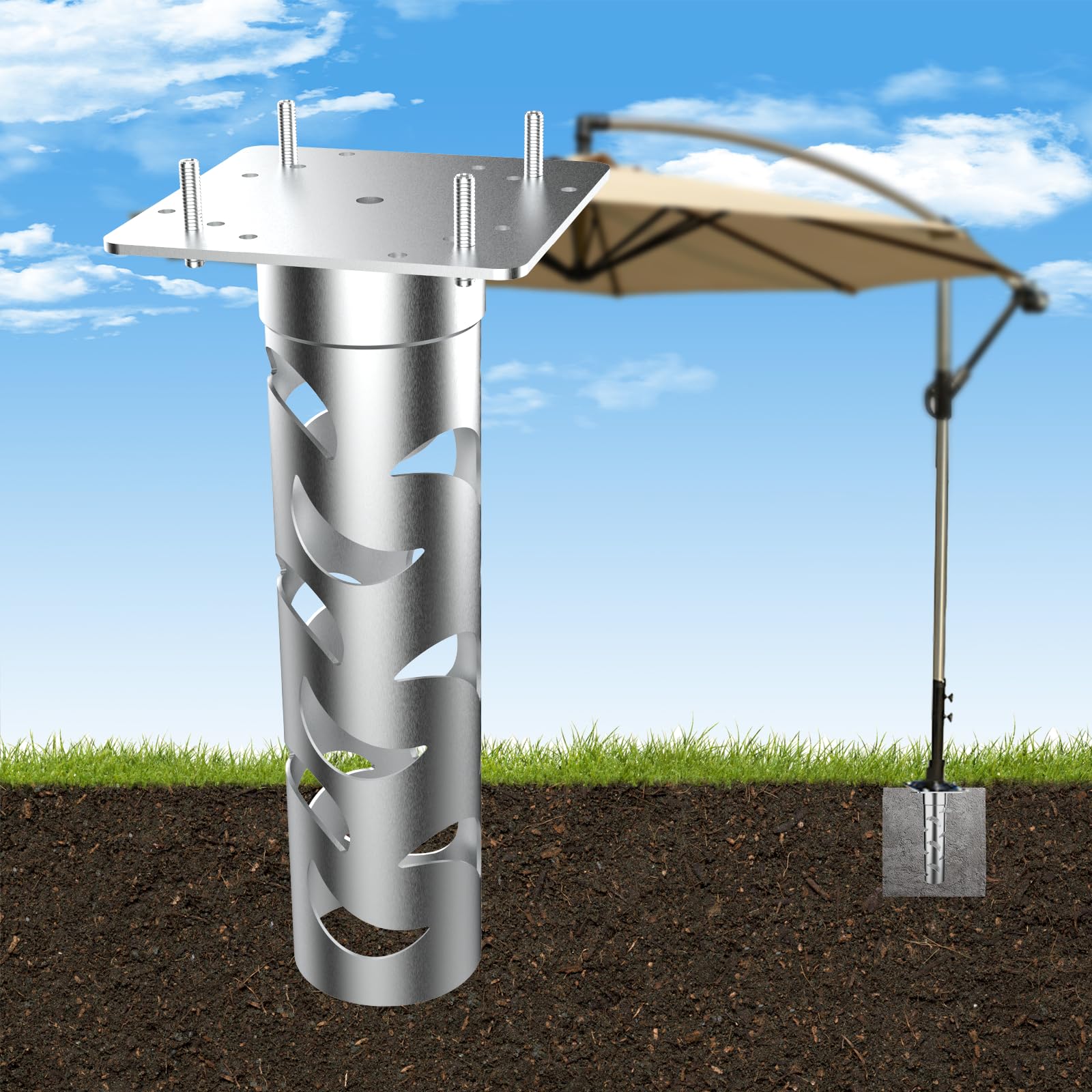 SERABETTO In-Ground Umbrella Base, 2200lbs Capability In-Ground Umbrella Holder, Outdoor Umbrella Stand for Offset Cantilever Umbrellas