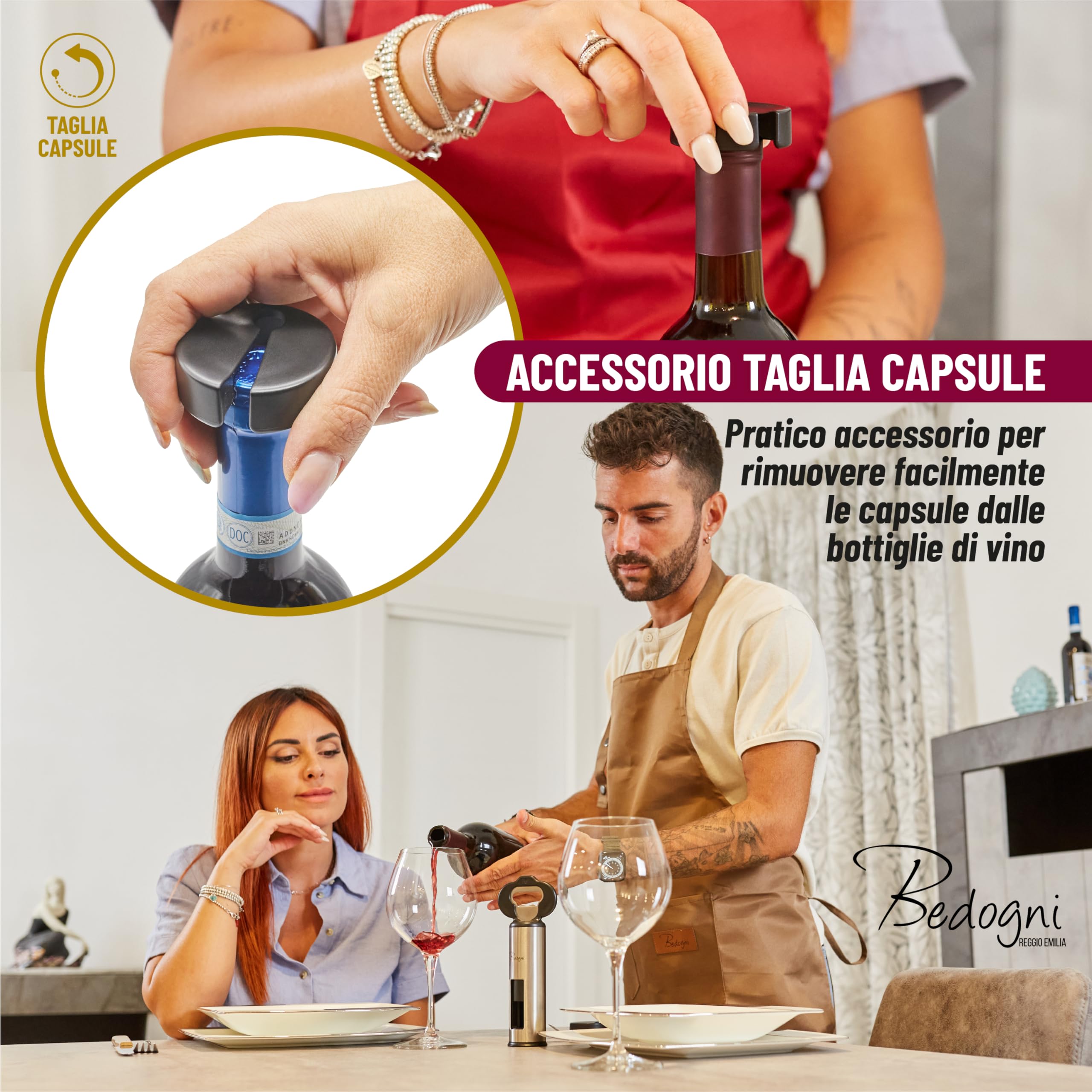 Cavatappi Apribottiglie Vino e Birra con Stappa Bottiglie Magnetico e Taglia Capsule - Regalo donna - Regalo Uomo