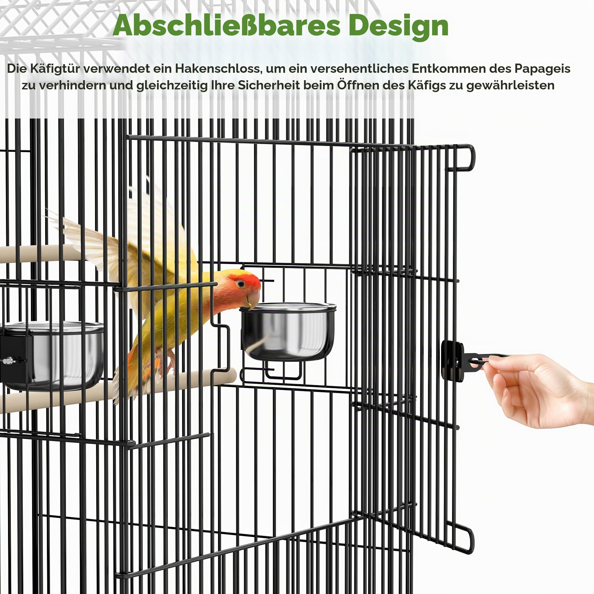 Froadp Vogelvoliere Vogelkäfig mit Ständer und Rollen Groß Wellensittichkäfig Metall Vogelhaus mit Holzstangen und Futternäpfe Voliere Käfig Tierkäfig für Papageien Tauben Sittiche Finken (Typ B)
