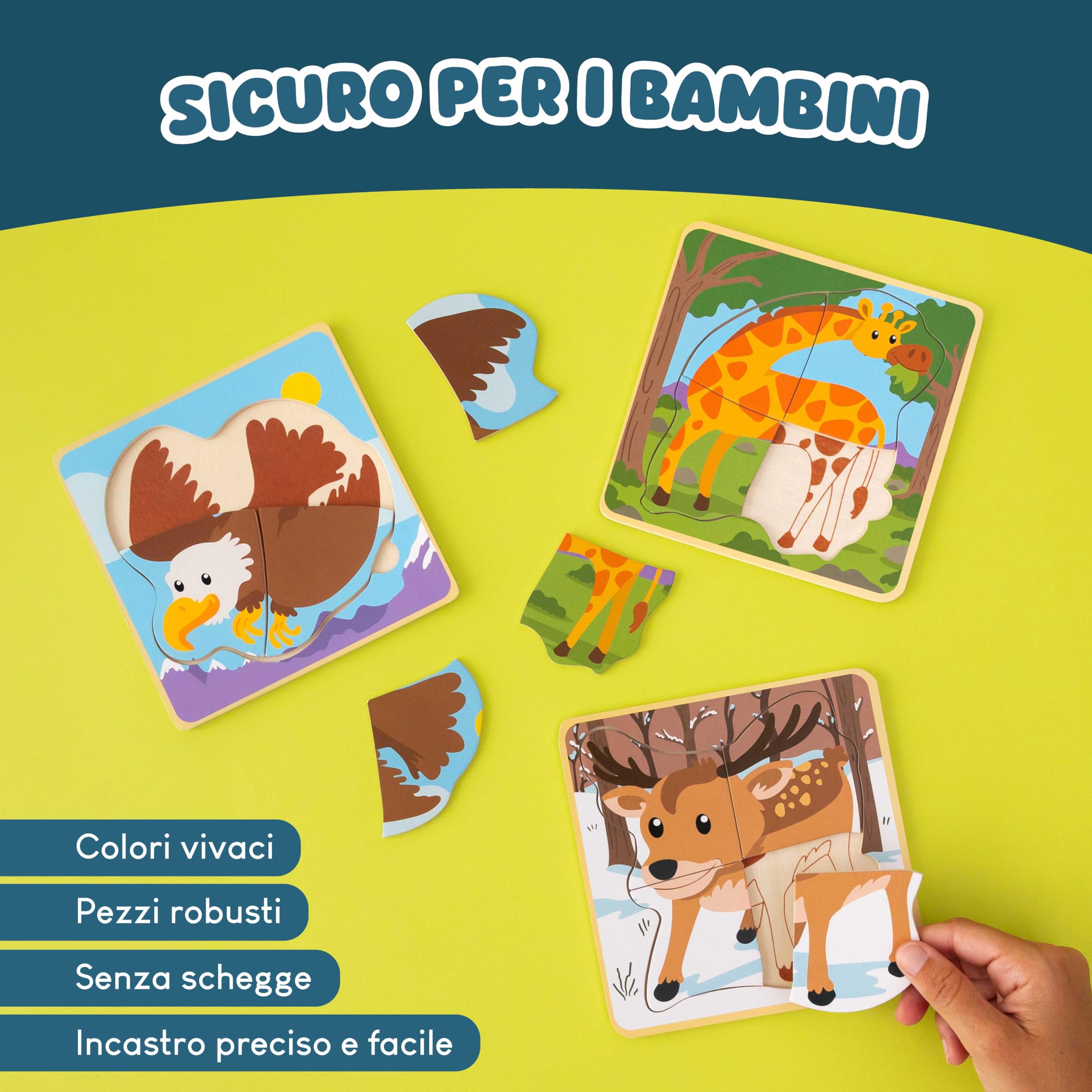BONNYCO Puzzle in Legno 16 Pezzi per Bambini 1-5 Anni Gadget Compleanno