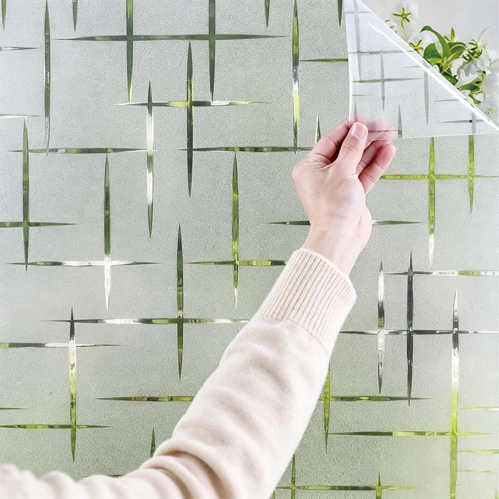Pellicola Vetri Finestre 45 x 910 cm Opaca e Statica Adesiva Senza Ritagliabile Anti Uv, Protezione Della Privacy, Opaca Pellicole Privacy Finestra per Cucina, Stella