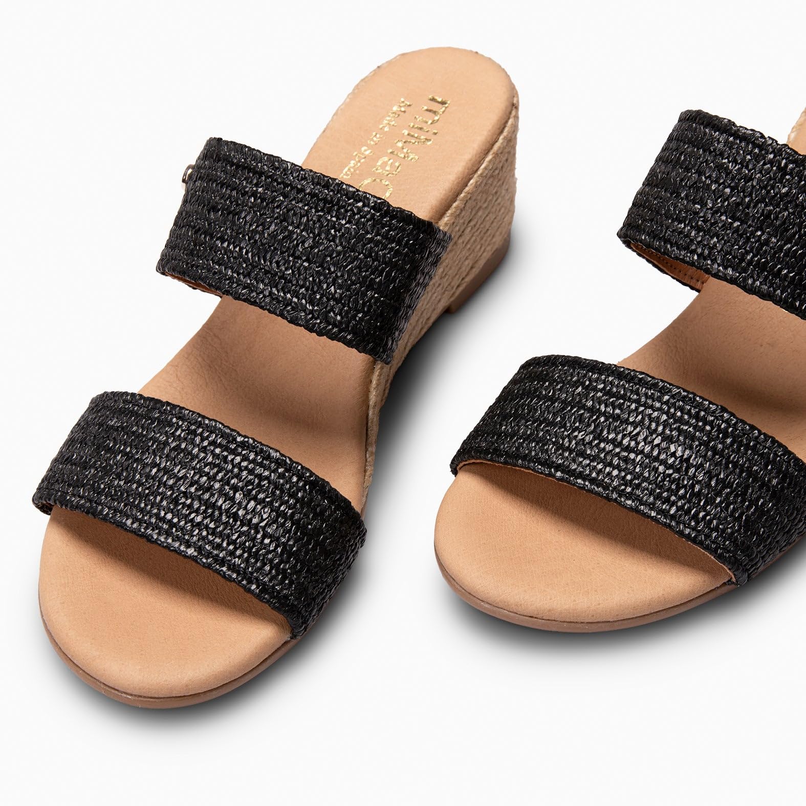 miMaO. Mules à talon compensé de type espadrilles. Fabrication artisanale