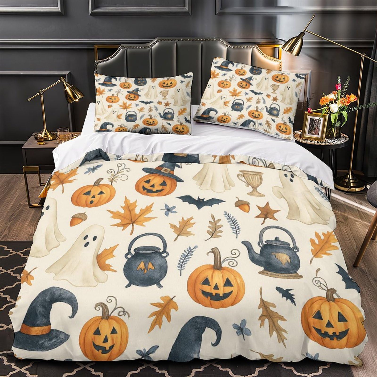 Chauve-souris d'Halloween housse de couette 200x200 parure lit microfibre pour ado