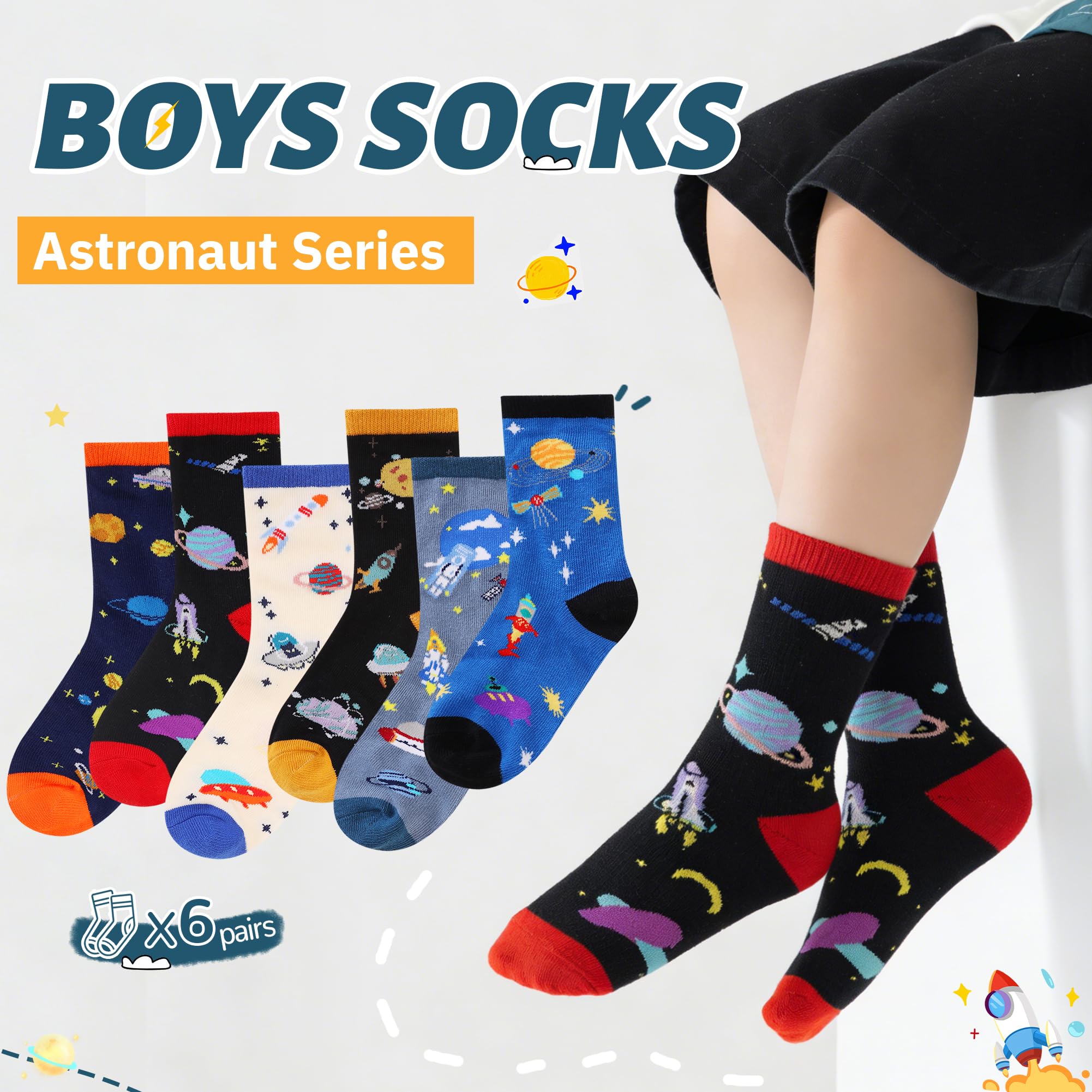 Boys Cotton Crew Socks Kids Novelty Animal Soft Funny Casual Fashion Breathable Childs Socks 6 Pairs