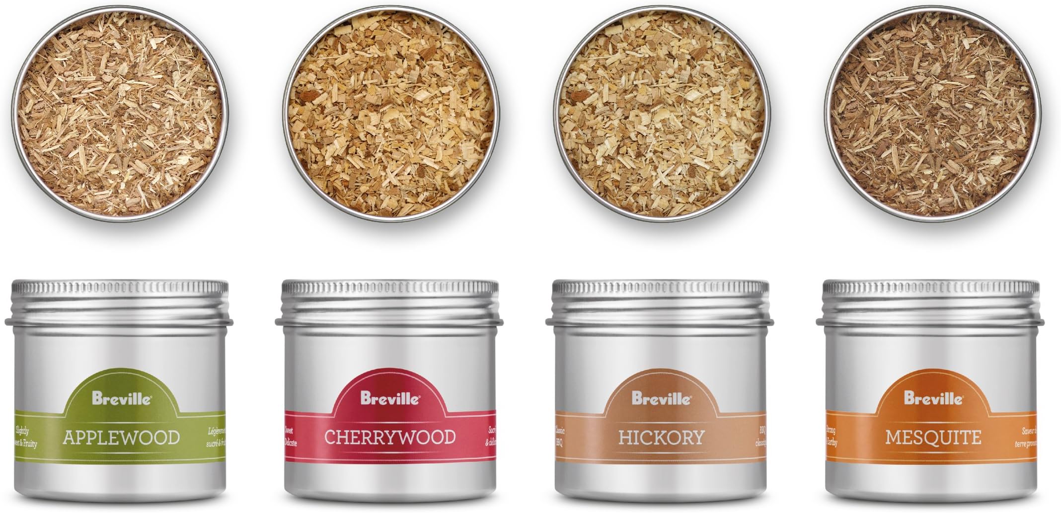 Breville Commercial BSM600AWC0NUC1 Classic Smokehouse Wood Chip Kit for Smoking Gun Pro CSM700, 4 Piece, Hickory, Mesquite, Applewood, and Cherrywood