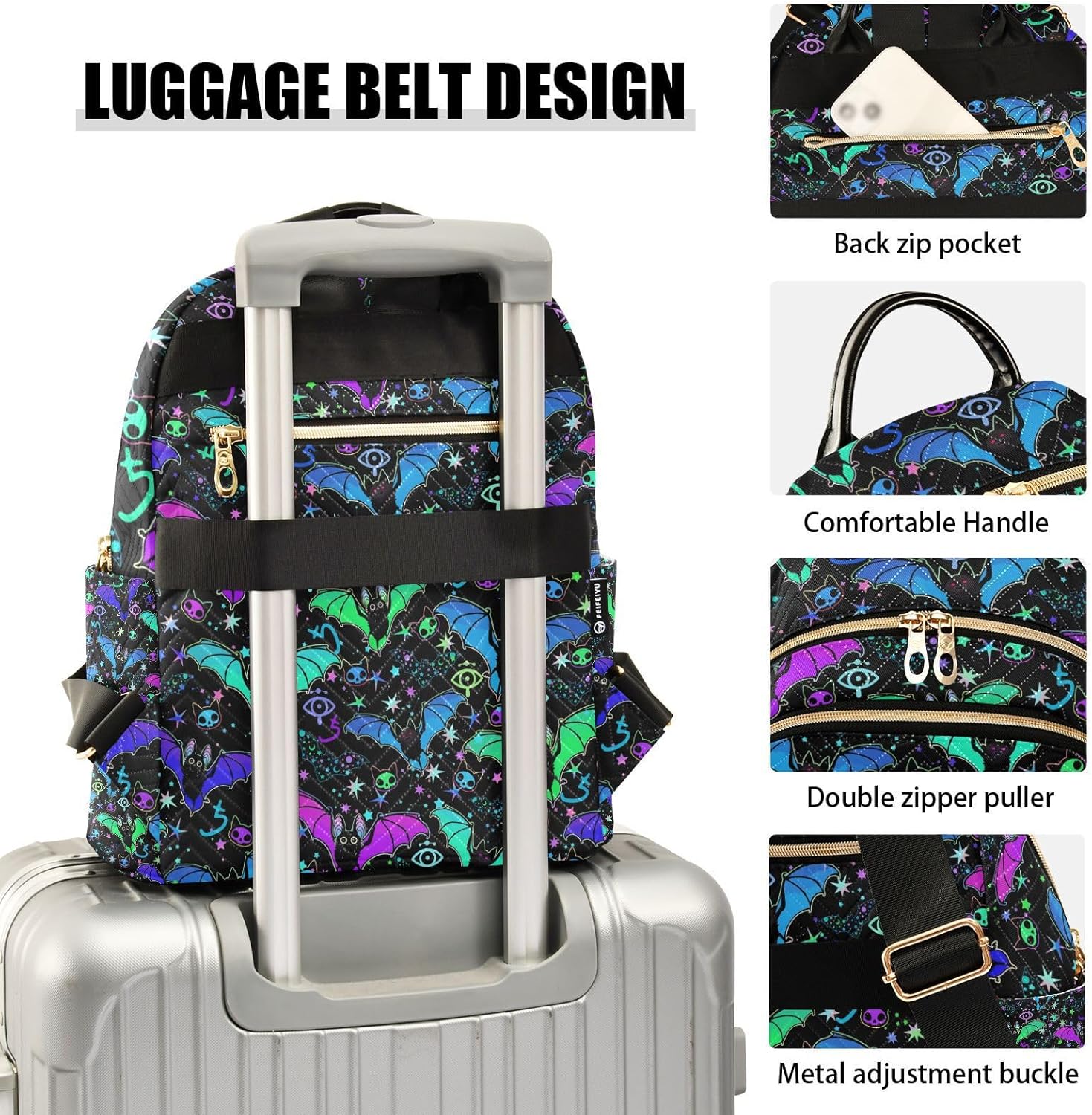 Women Fashion Backpack Purse Casual Lightweight Travel Shoulder Bag Psychedelic Bats Rucksack Ladies Bag, Small - Image 6