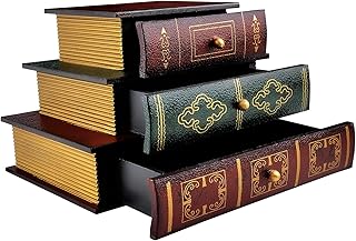 POWER UNICO FLOWER Vintage Decorative Organizer Wooden False Book Storage Box Jewelry Box with Three-layer Drawers (312)