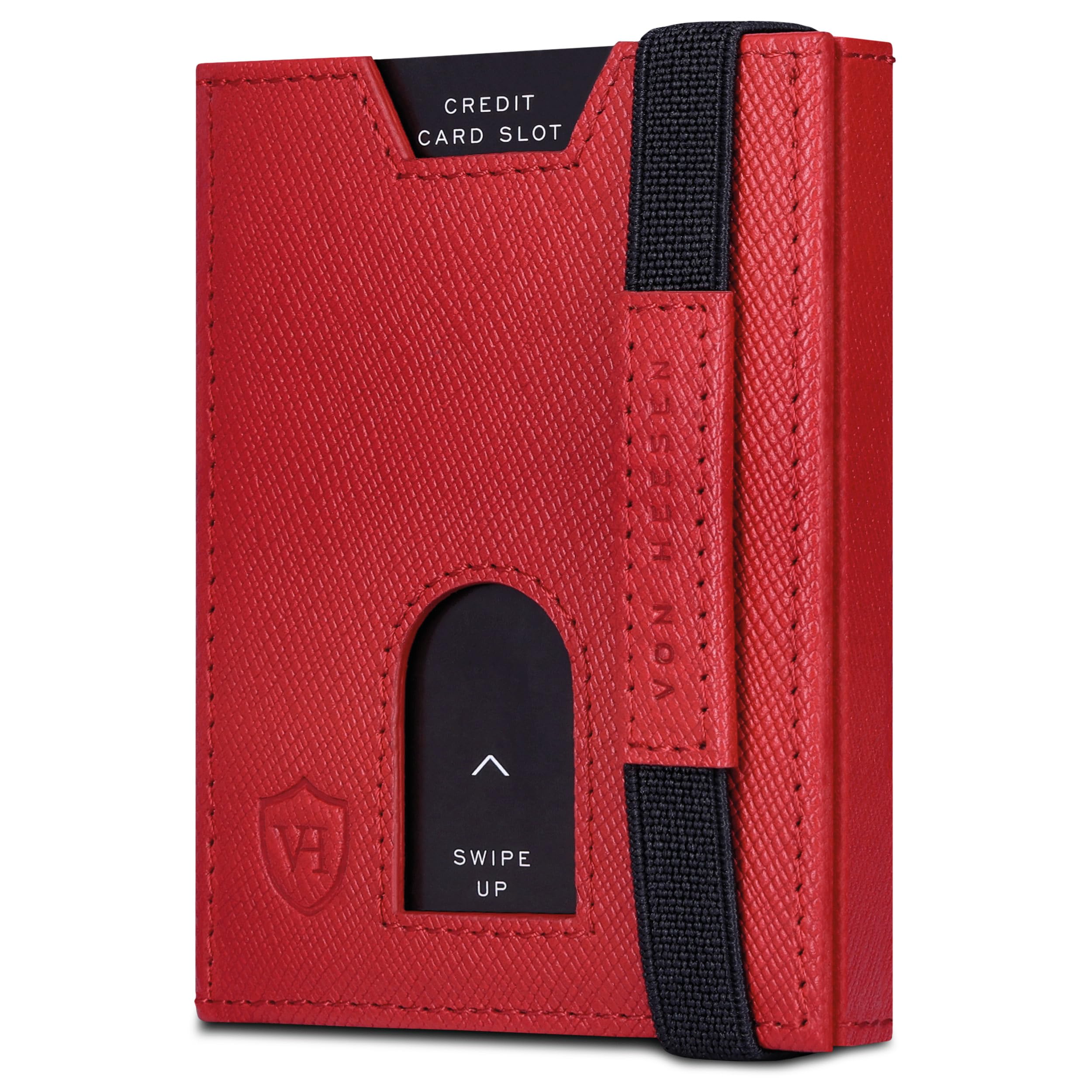 VON HEESEN Slim Wallet mit Münzfach & RFID-Schutz - Leder Geldbeutel - Mini Geldbörse für Herren und Damen - Kartenetui Echtleder Karten Portemonnaie klein - Kreditkartenetui Rot Saffiano