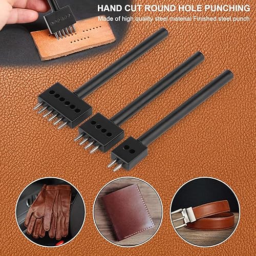 Miniatura 3 de Rongon Herramientas de cuero, perforadora de cuero para costura de cuero, perforadora de 246 puntas, herramienta de perforación de agujero redondo