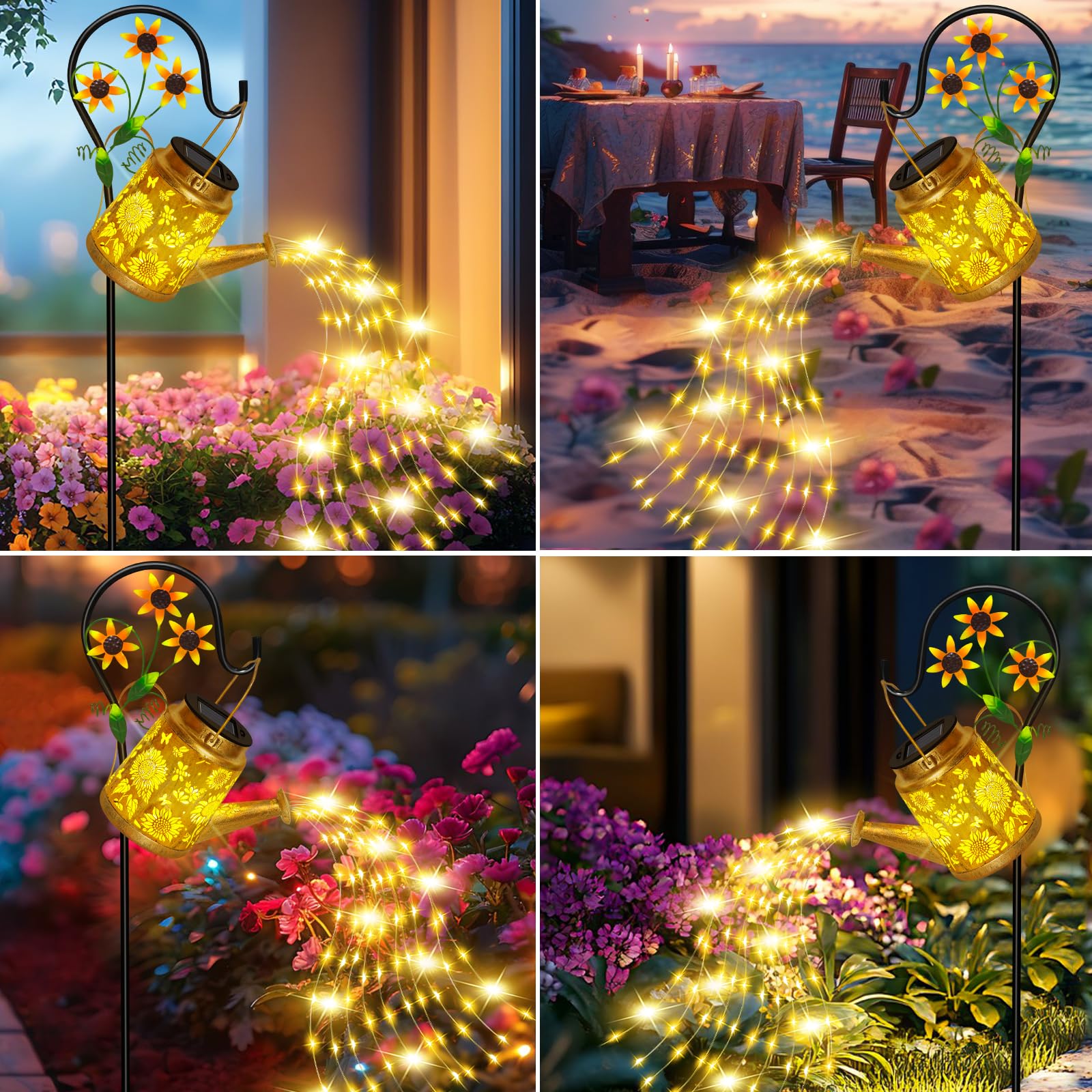 Luci solari per annaffiatoio per esterni, grande lanterna da appendere a forma di girasole con gancio da pastore, luci da giardino impermeabili per esterni, paesaggio, vialetto, cortile, regalo da
