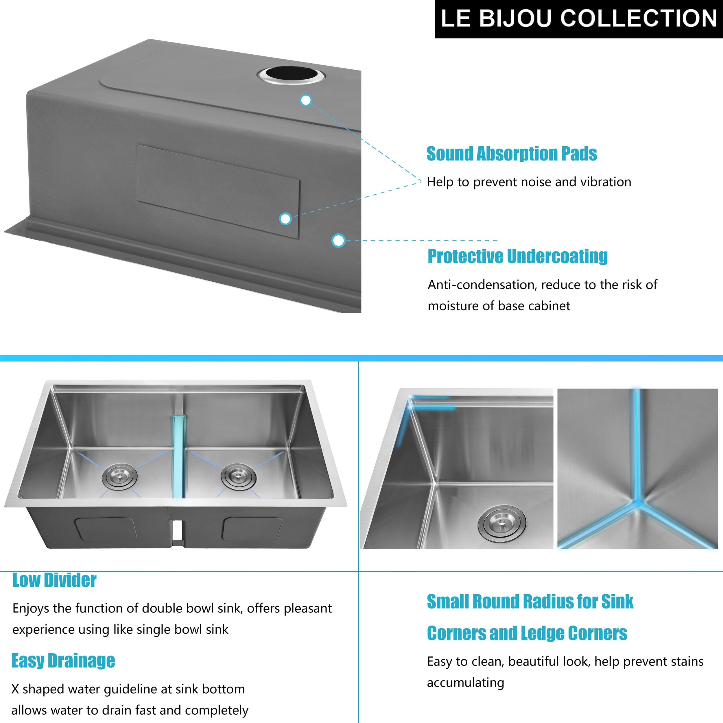 Le Bijou Collection 32 Inch Workstation Undermount 32 x19 Inch