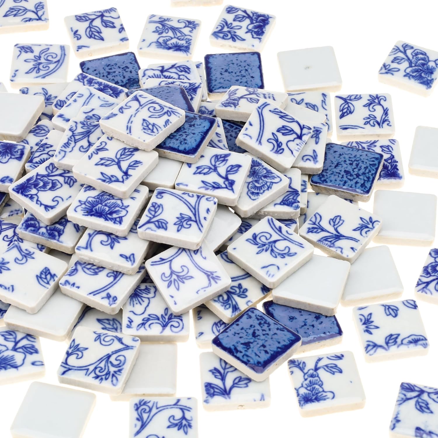 121 Pcs Ceramic Mosaic Tiles Celadon Square Tiles 1 inch Small Tile Crafts DIY Backdrop Wall Bath Floor Pool Mosaic Stones Decoration