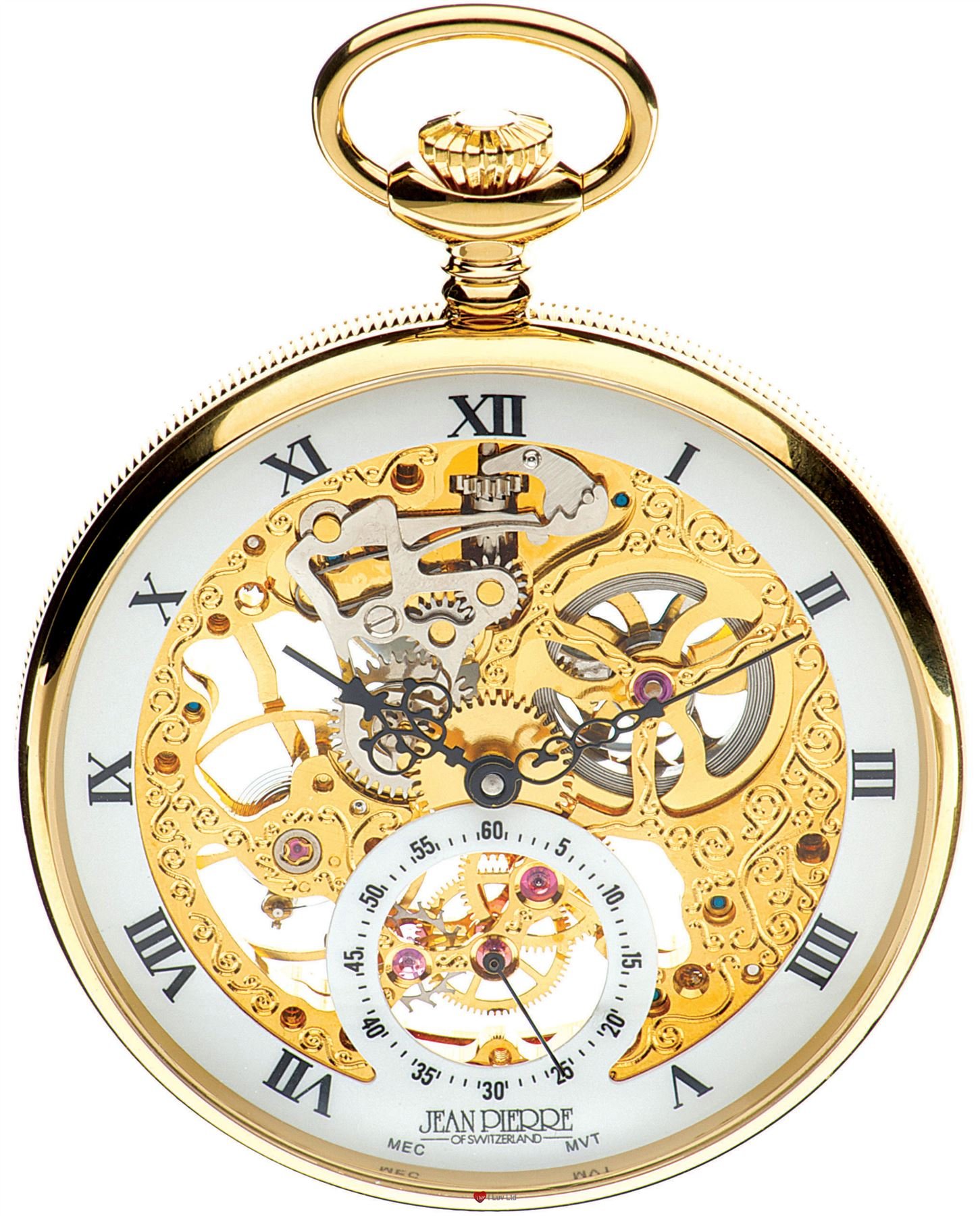 I LUV LTD Open Face Skeleton Pocket Watch 17 Jewelled Mechanical Gold Plated Case - Luxury