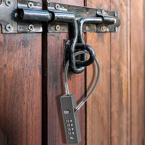 Miniatura 7 de Cerradura de combinación de cables de aleación de zinc de 4 dígitos, bloqueo de contraseña con 3 cuerdas de alambre resistentes a la intemperie,