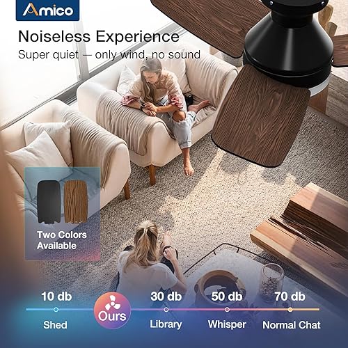 Miniatura 40 de Amico Ventiladores de techo con luces, perfil bajo, control remoto, montaje empotrado, reversible, 3CCT, regulable, silencioso, para dormitorio, uso