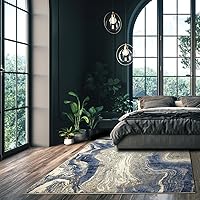 Vista 7 de LUXE WEAVERS Marble Collection - Alfombra azul de 9 x 12 pulgadas, diseño abstracto moderno, no desprende pelusa, alfombra