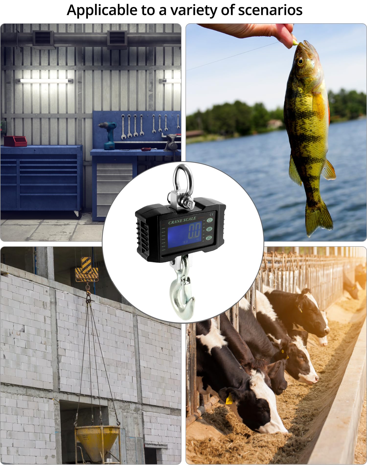 QWORK® Digitale Hängewaage, 1000 kg, Digitale Aluminium-Kranwaage, Zum Wharf-Wiegen, Stahlrohstoffe, Angeln