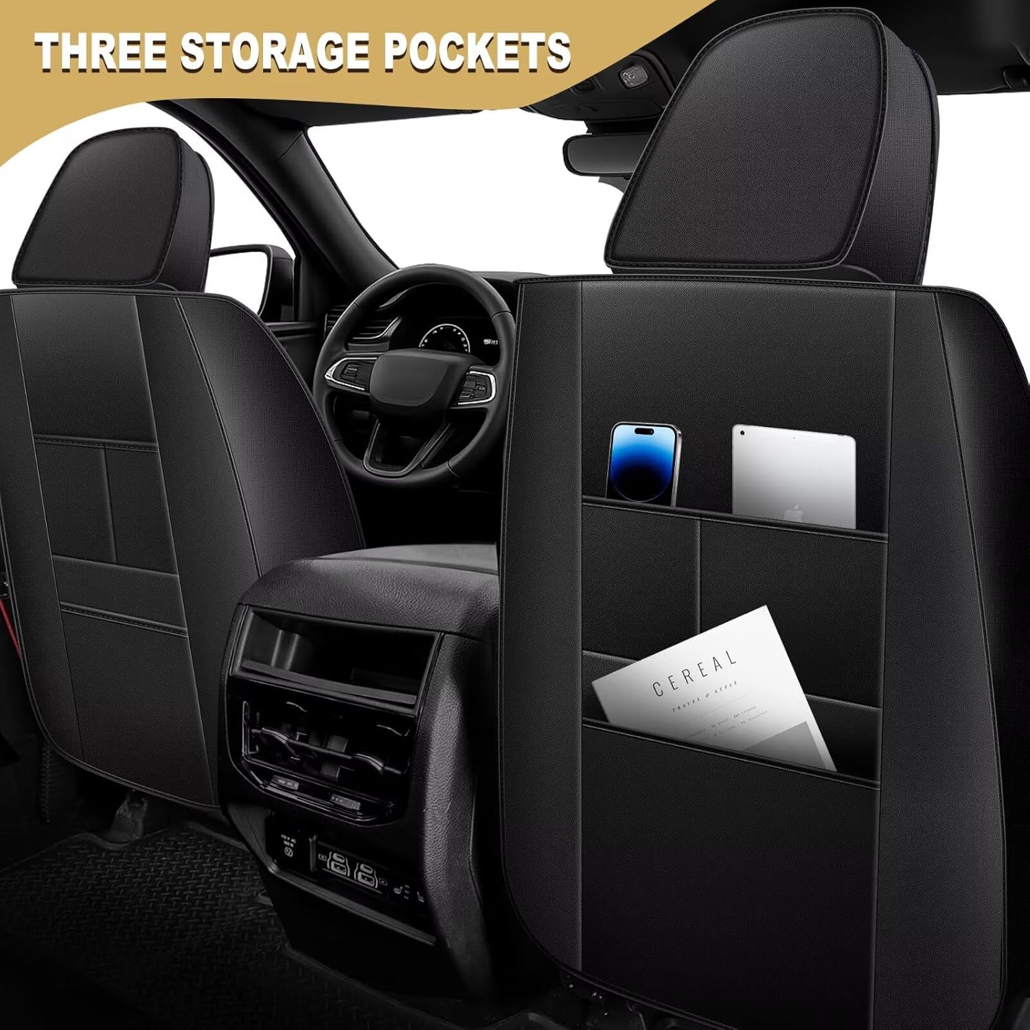 for Jeep Grand Cherokee Custom-fit Seat Covers 2007-2010,Laredo,Limited,Overland,SRT-8, 5 Seats Full Set Faux Leather Seat Cover Grand Cherokee Accessories - Black